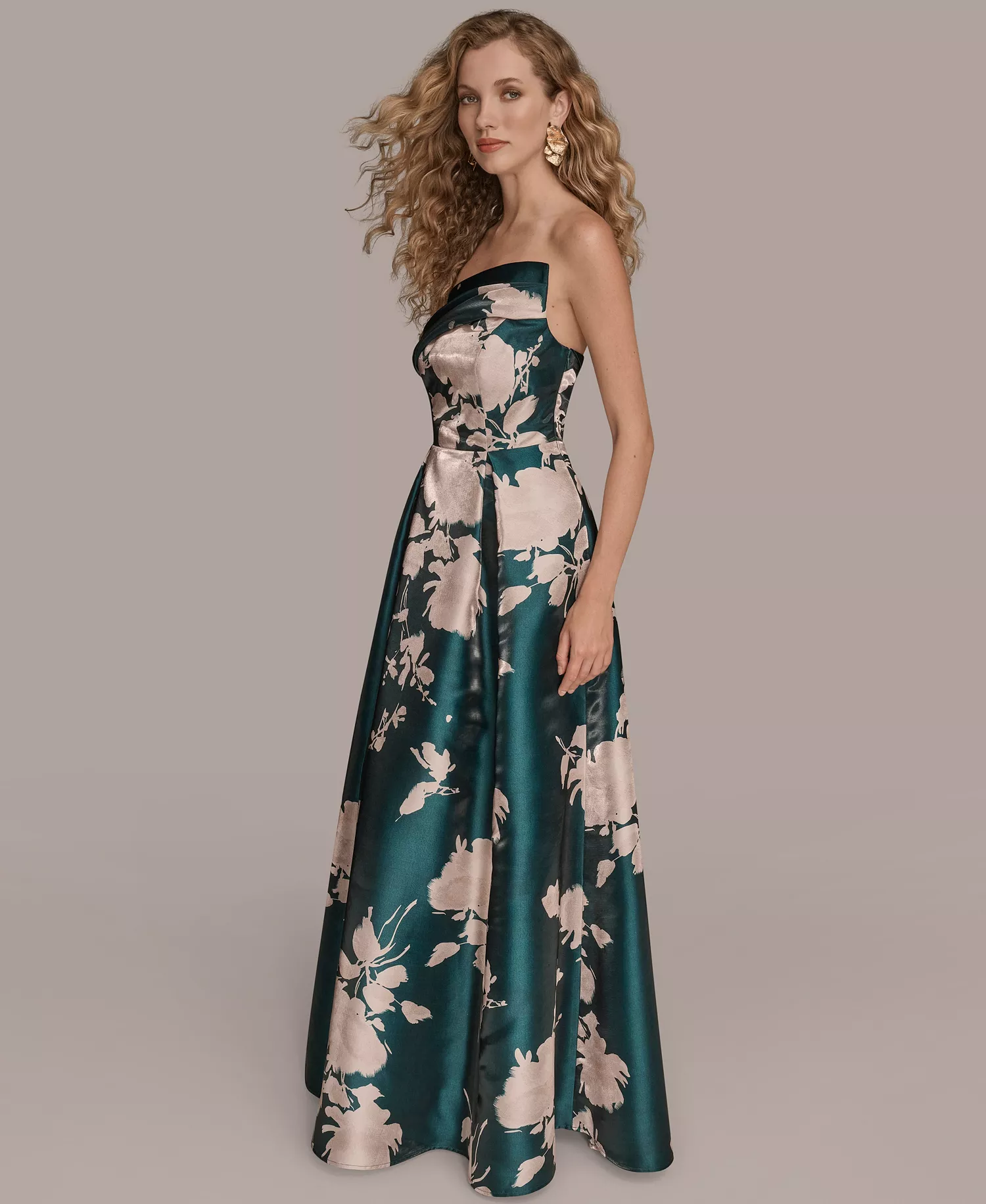 Women's Strapless Floral-Print Gown - Hudson Sand - 10