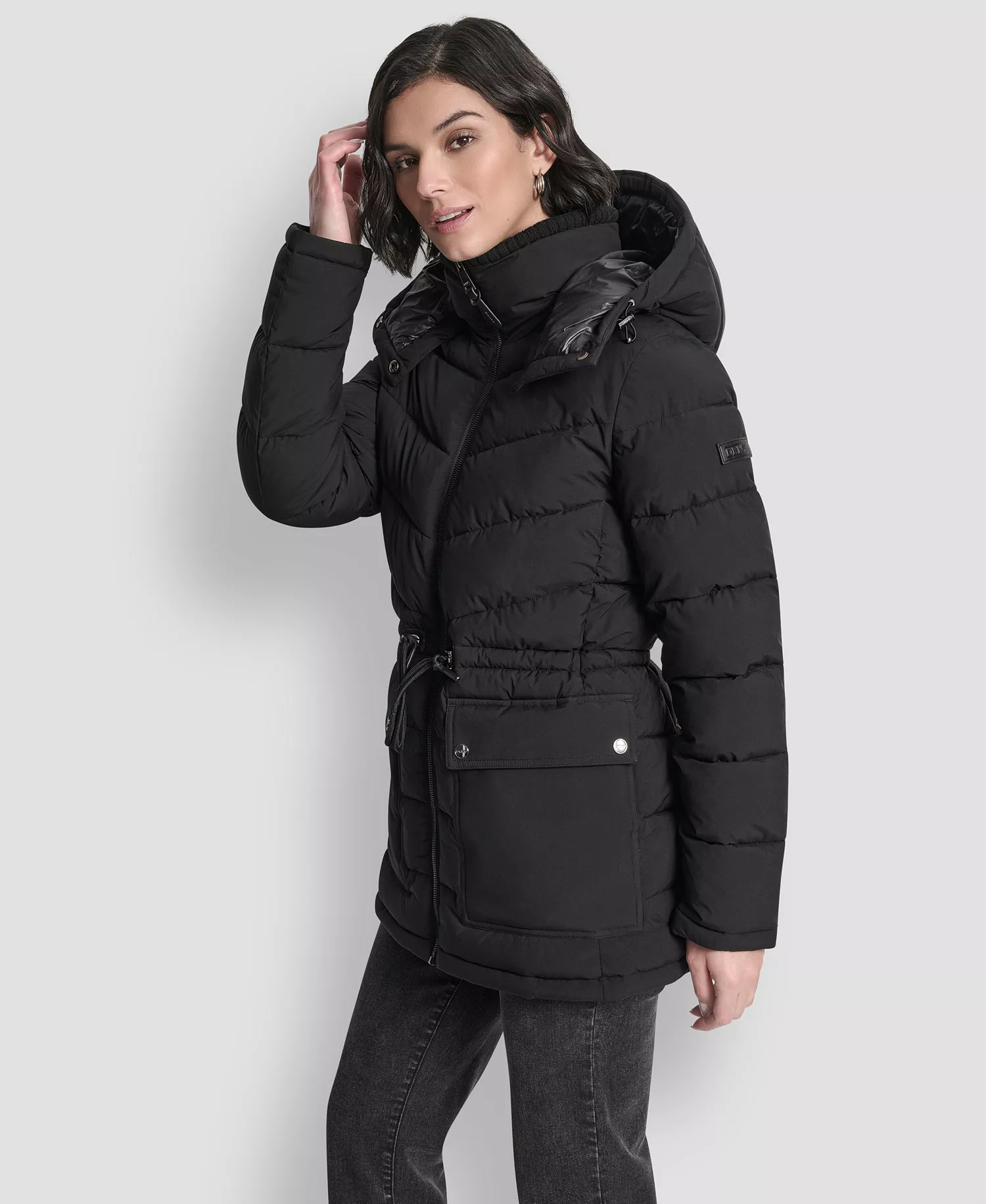 Women's Shine Hooded Anorak Puffer Coat - Black - L