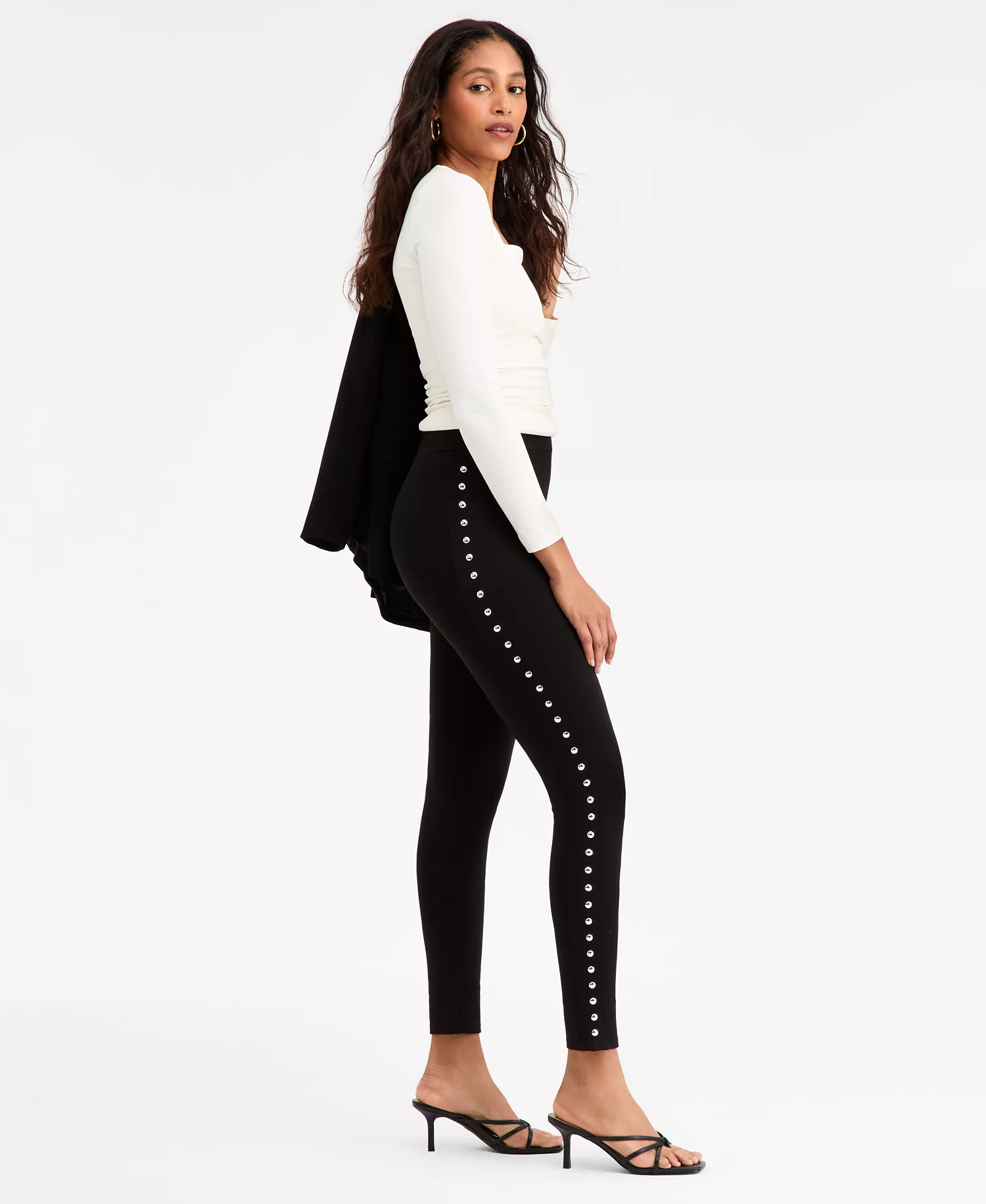 Women's Ponté-Knit Studded Leggings, Macy's Exclusive - Deep Black - M