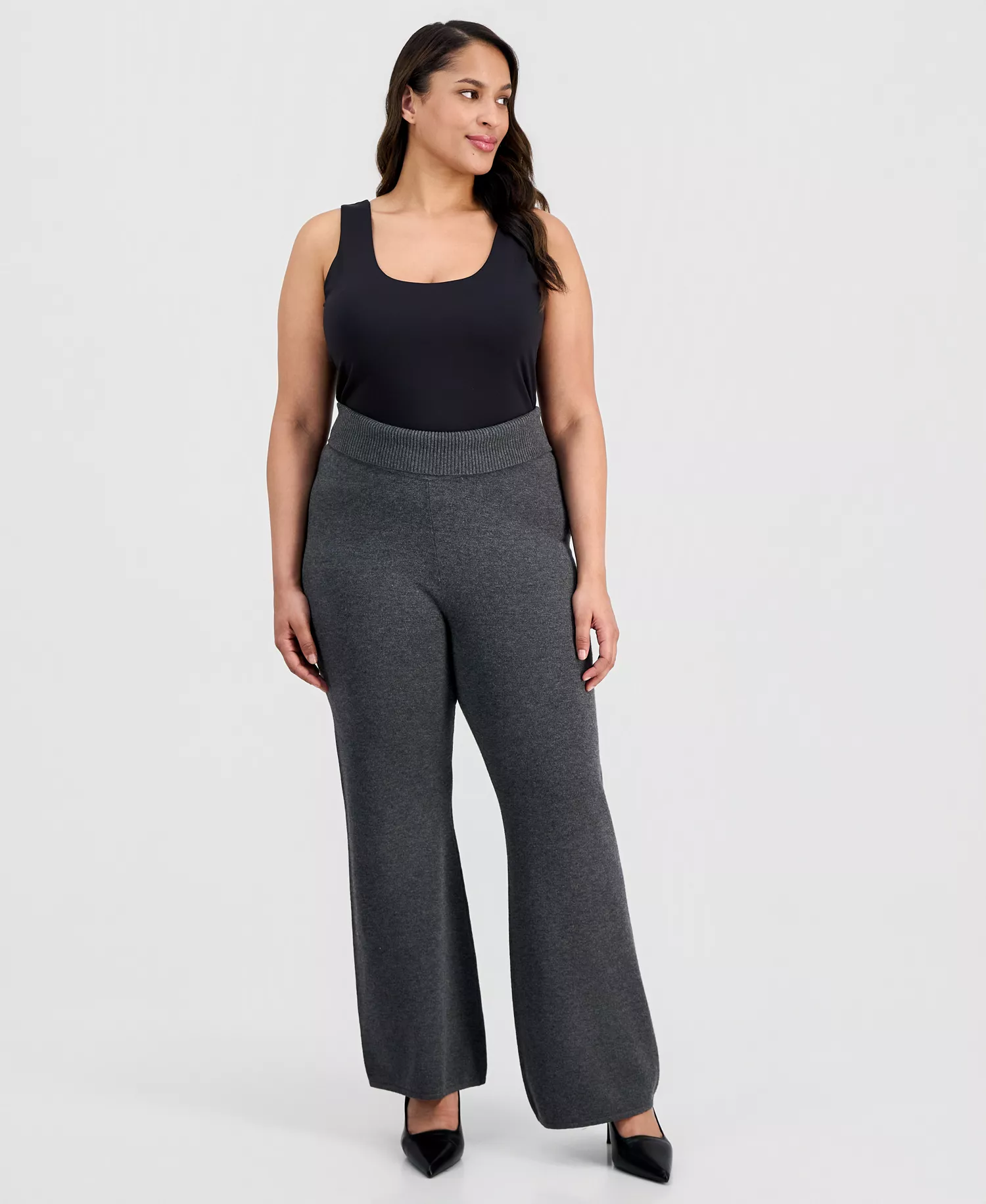 Trendy Plus Size Pull-On Flare-Leg Pants, Macy's Exclusive  - City Grey - 1X