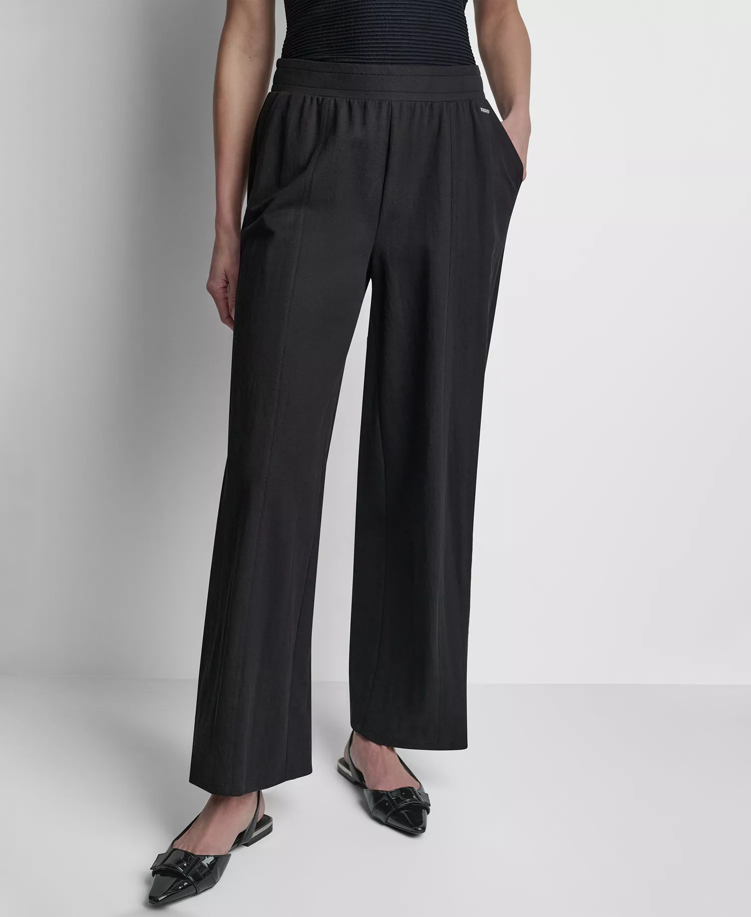 Women's Mini Logo Ewaist Pull-On Pants - Black - L