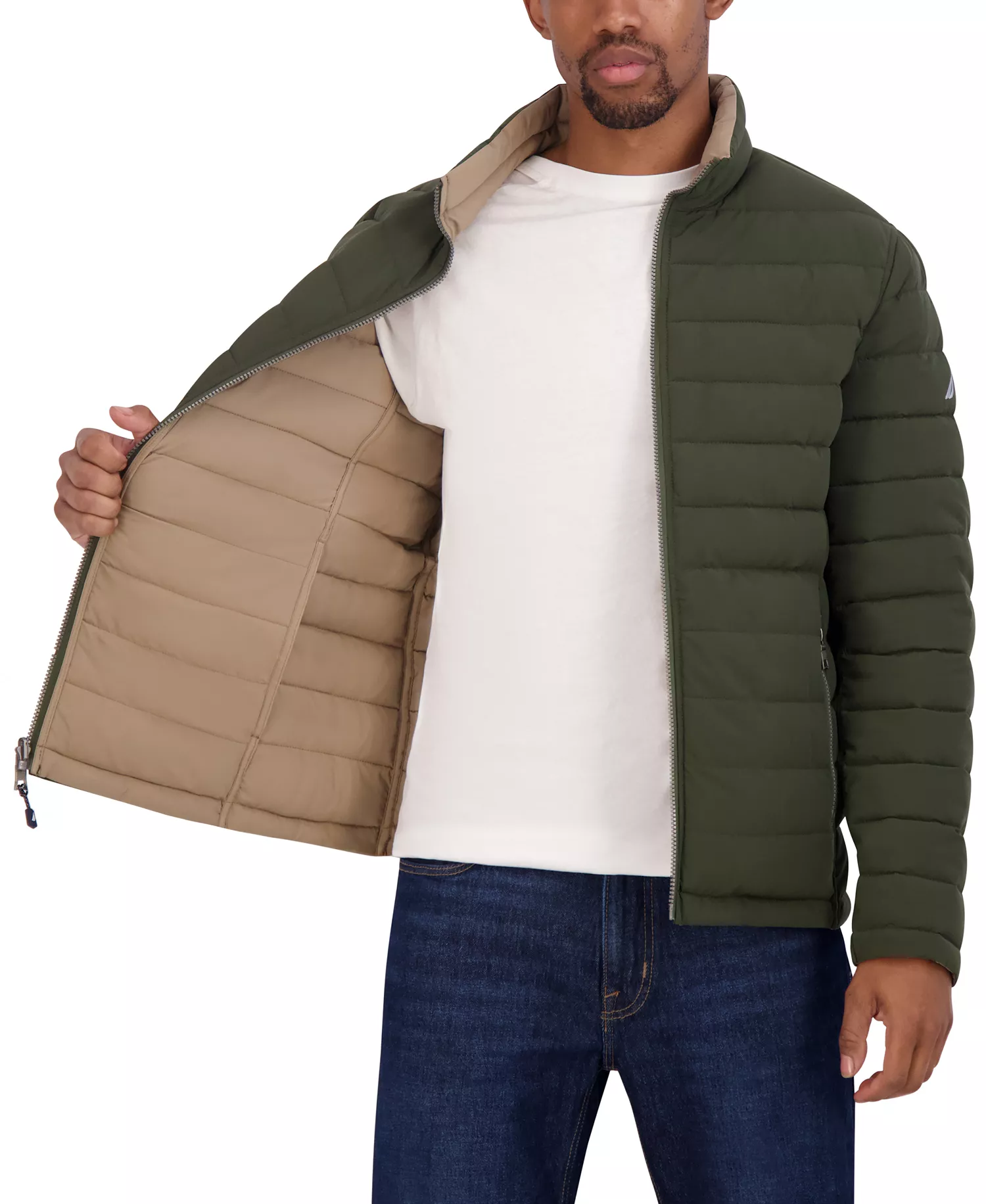 Men's Reversible Quilted Puffer Jacket - Dark Forest/Taupe - XL