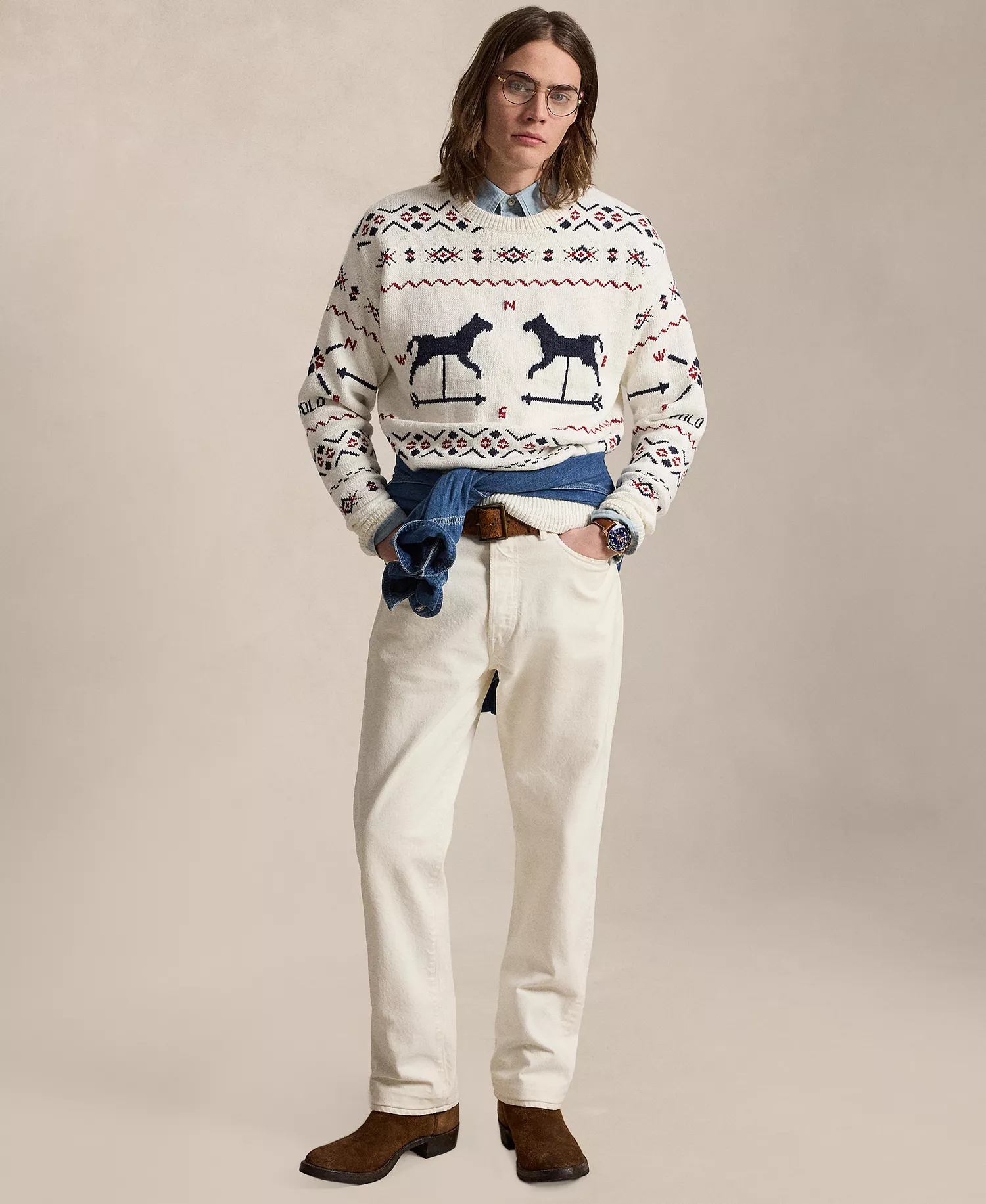 Men's Weathervane Crewneck Sweater - Cream Combo - 2XL