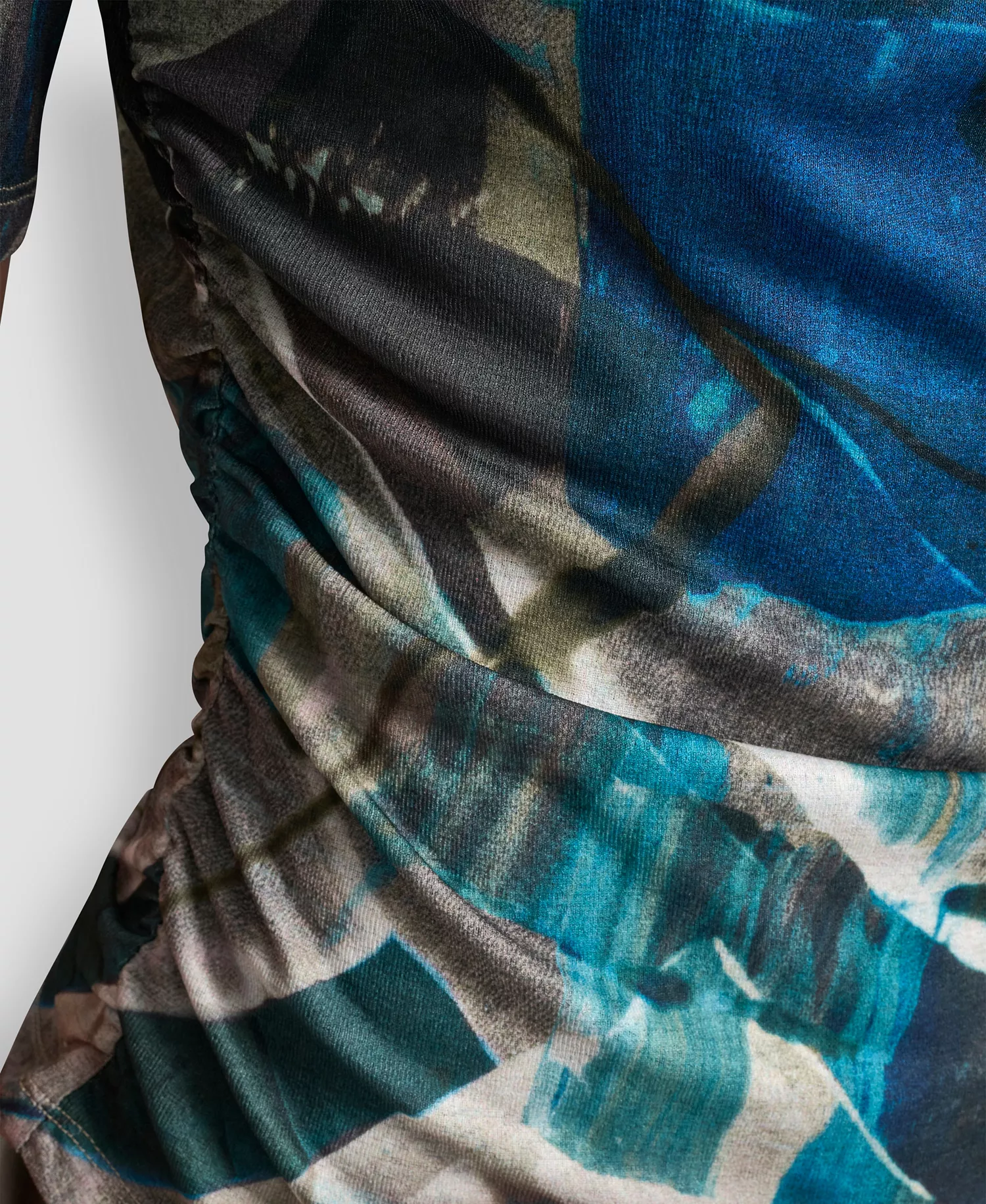 Women's Drape Neck Short Sleeve Top - City Taupe/ocean Blue Multi - S