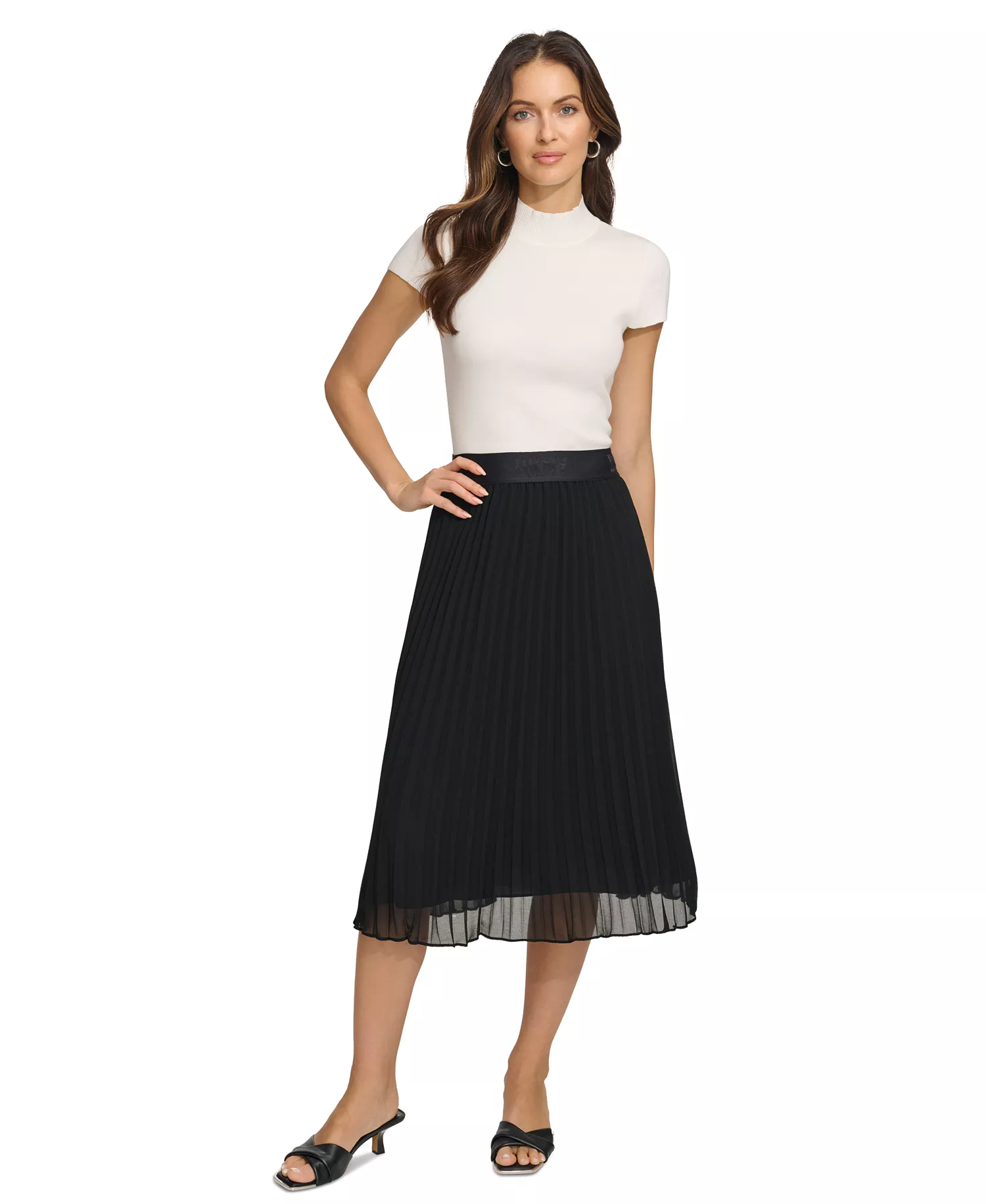 Pleated Midi Skirt - Black - L