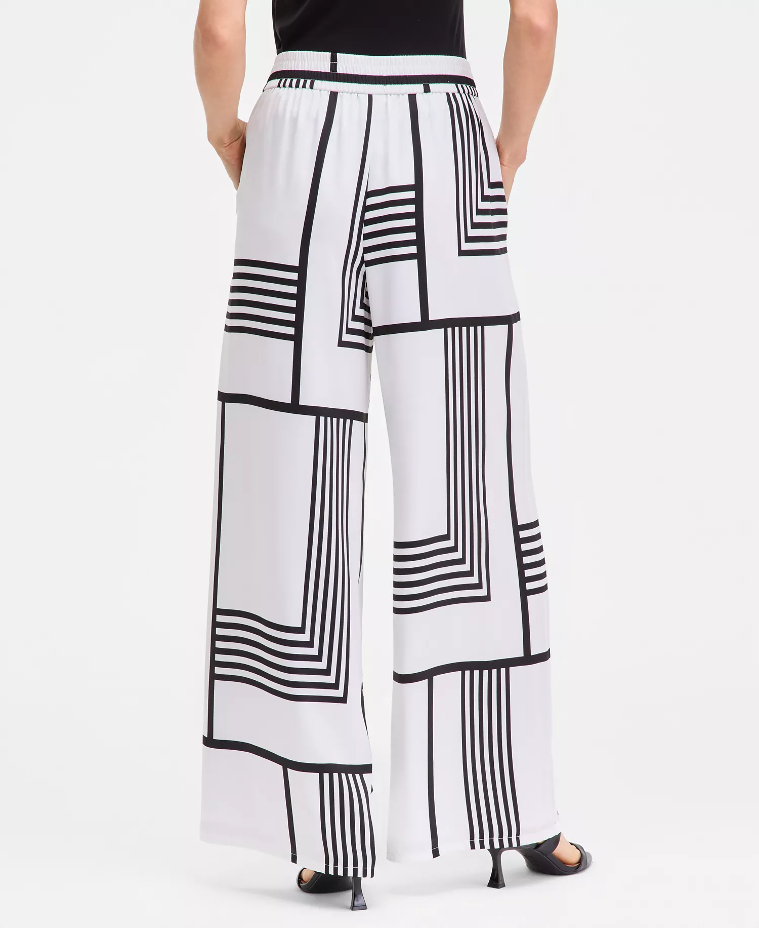 Women's Graphic-Print Pull-On Wide-Leg Pants, Macy's Exclusive - Cora Geo White - XL