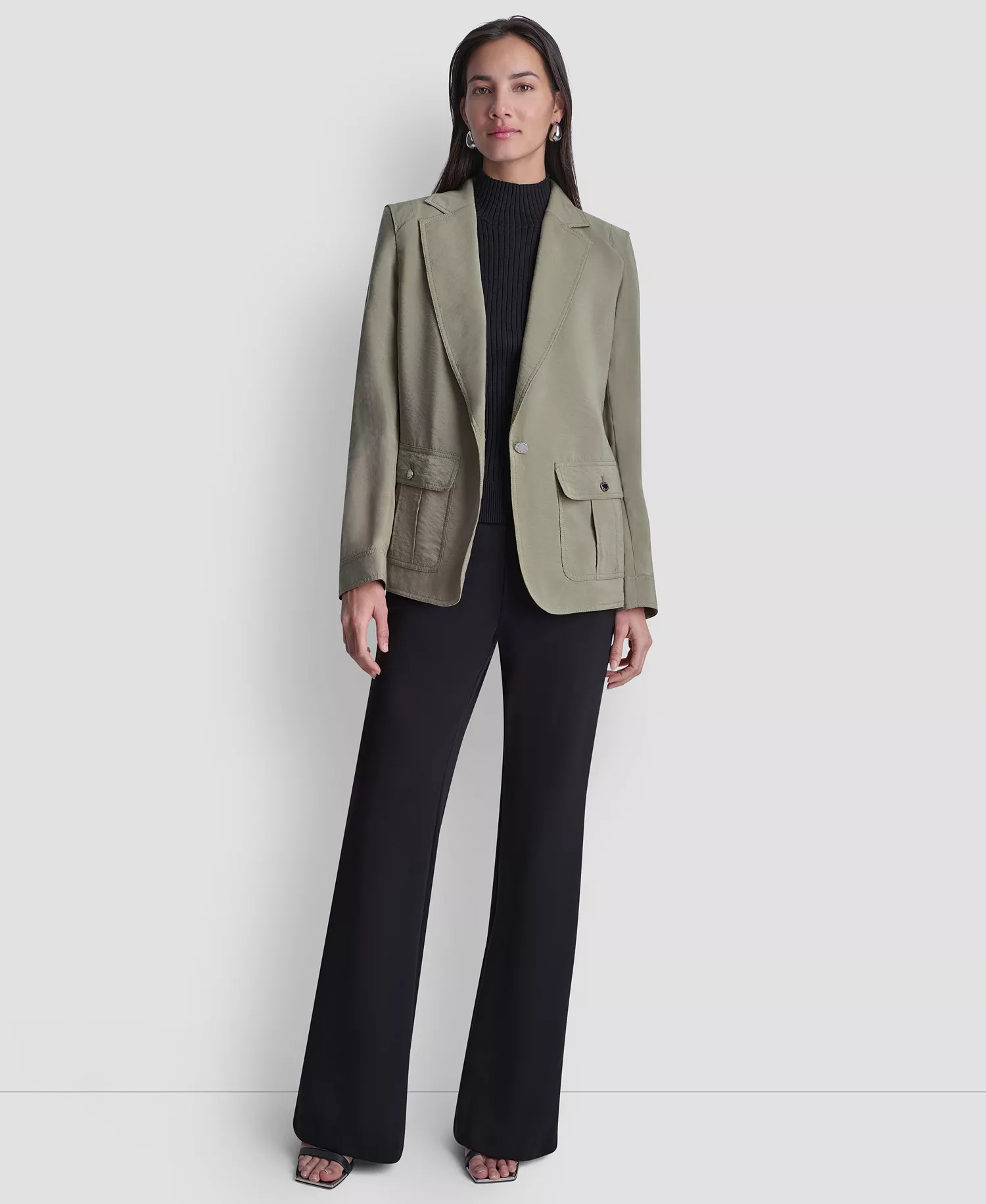 Women's Peak Lapel Collar Sueded Fuji Blazer - Light Fatigue - L