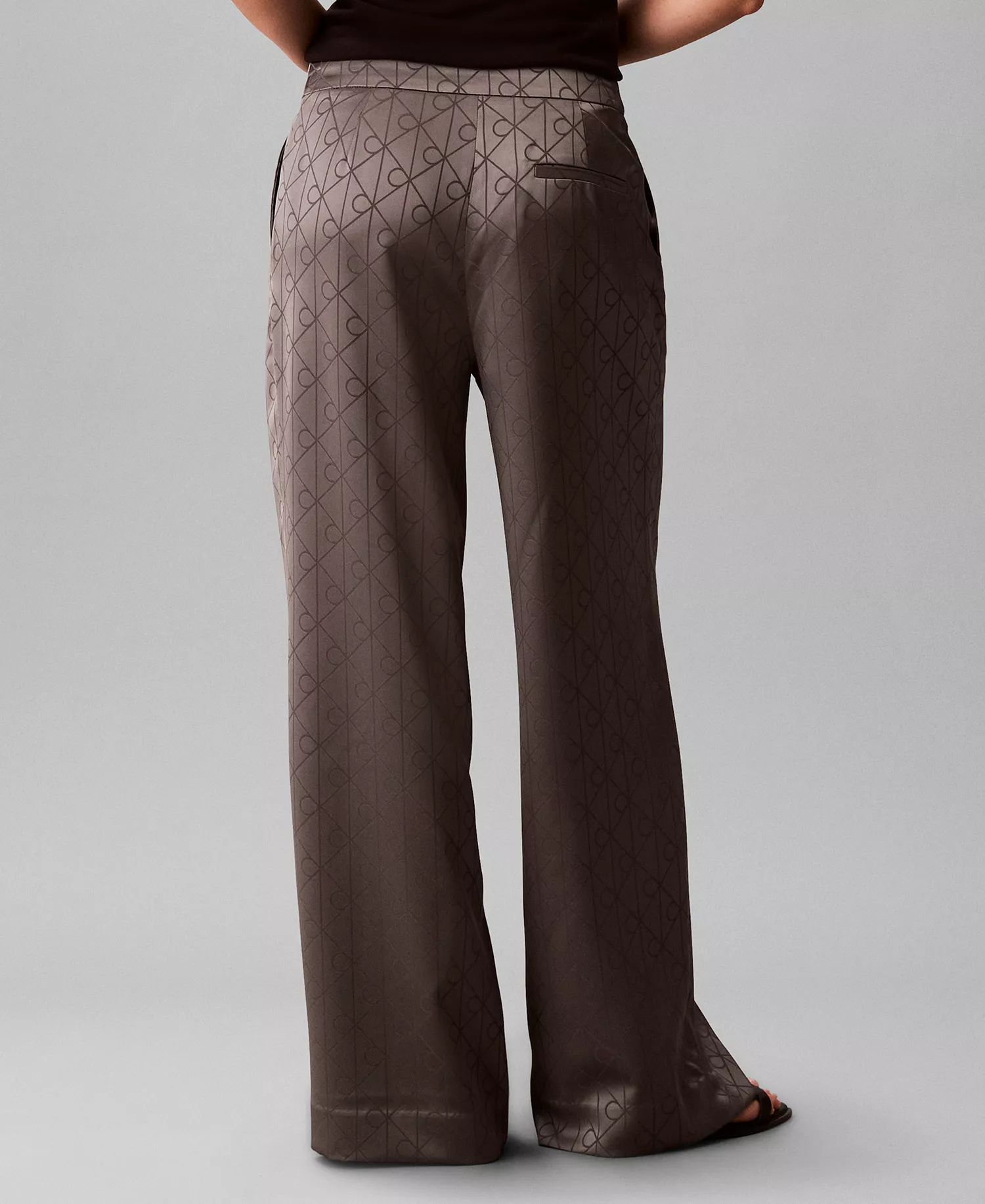 Women's All-Over Print Wide Leg Trousers - Pewter - 8