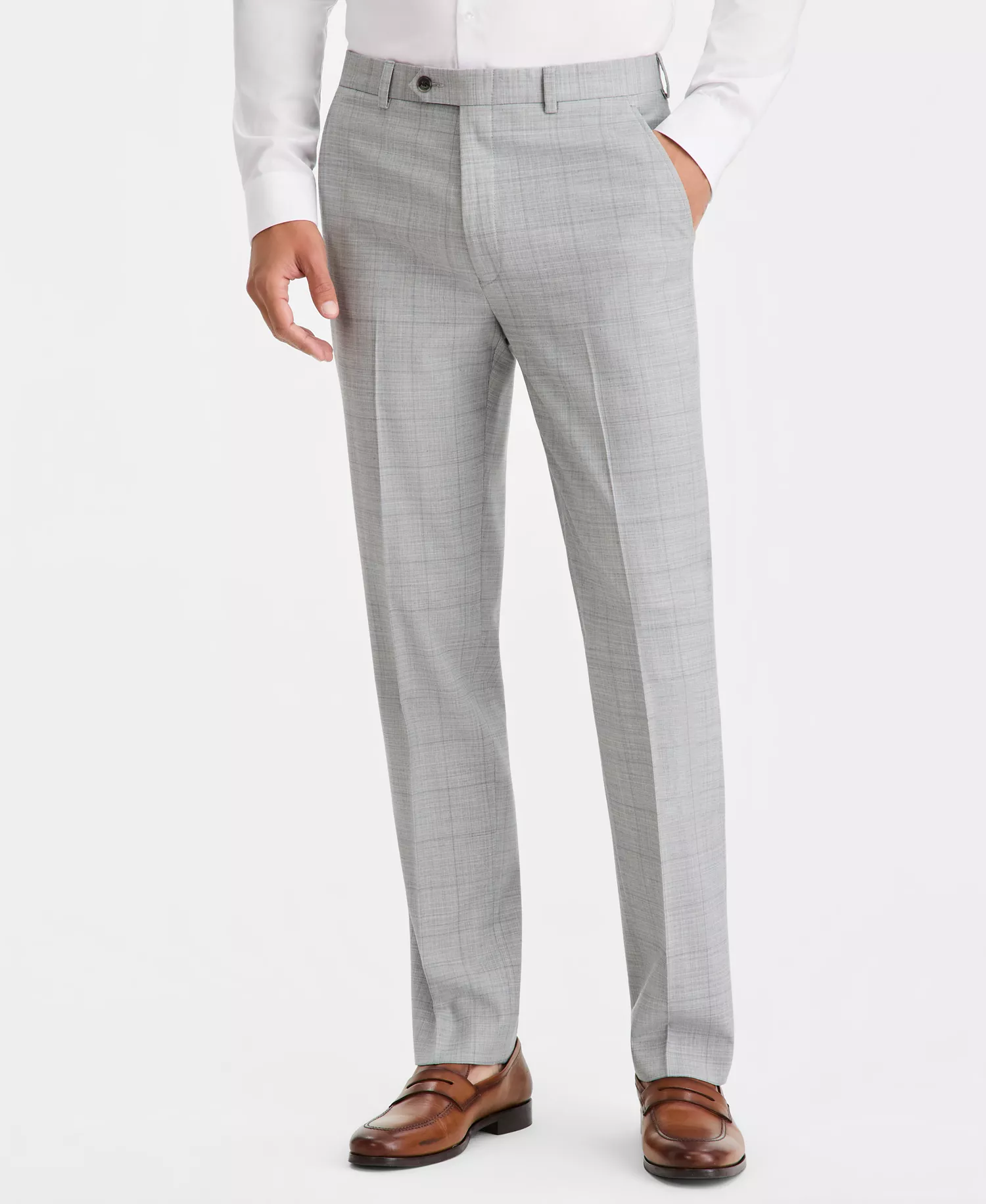 Men's Slim-Fit Windowpane Wool-Blend Suit Separates Pants - Light Grey Windowpane - 28x29