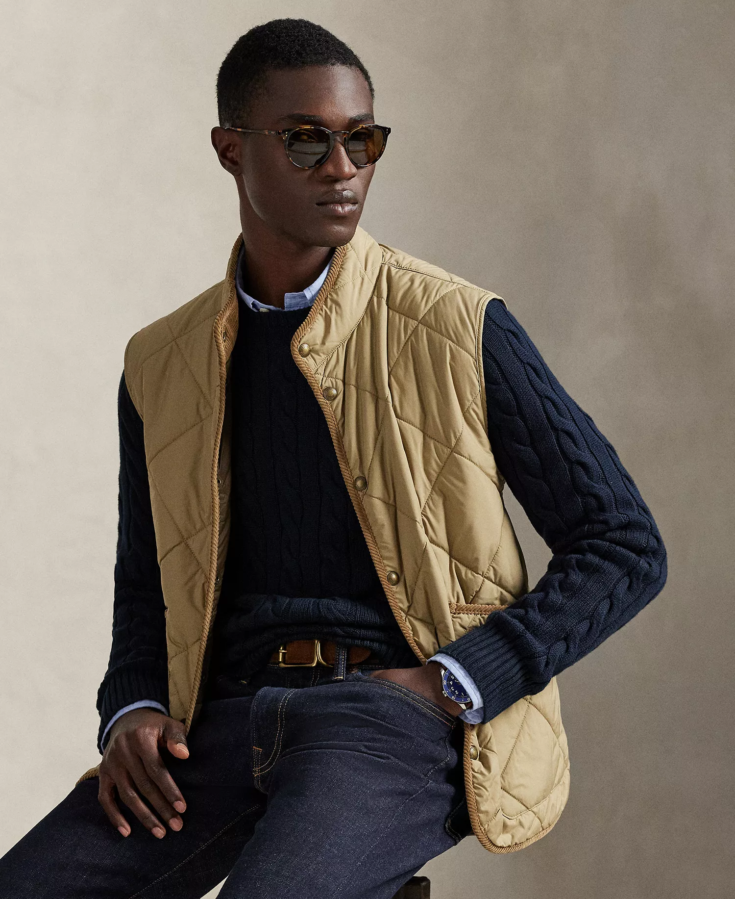 Men's Hurston Diamond-Quilted Vest - Desert Khaki - L