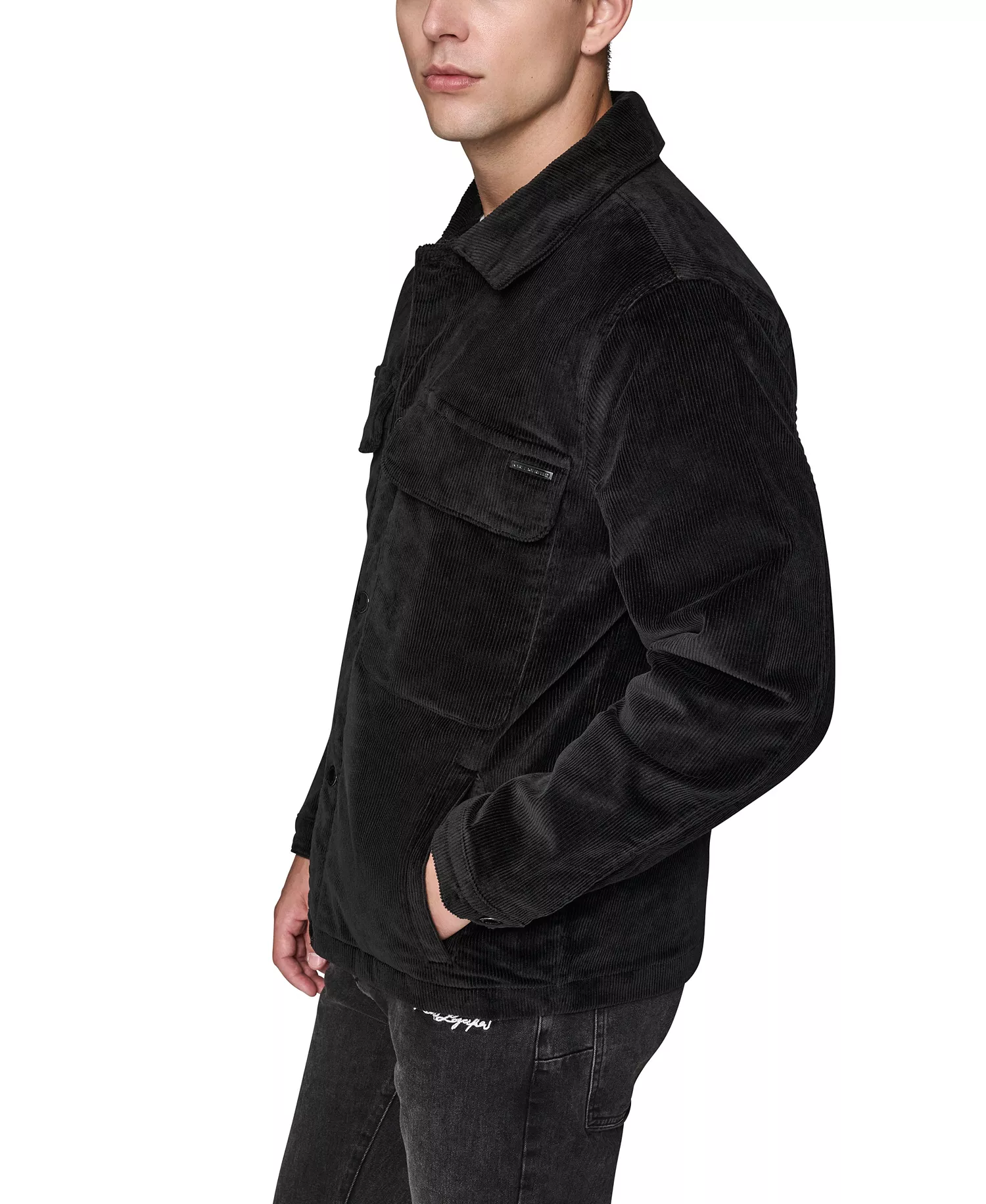 Men's Corduroy Collared Shirt Jacket - Black - 2XL