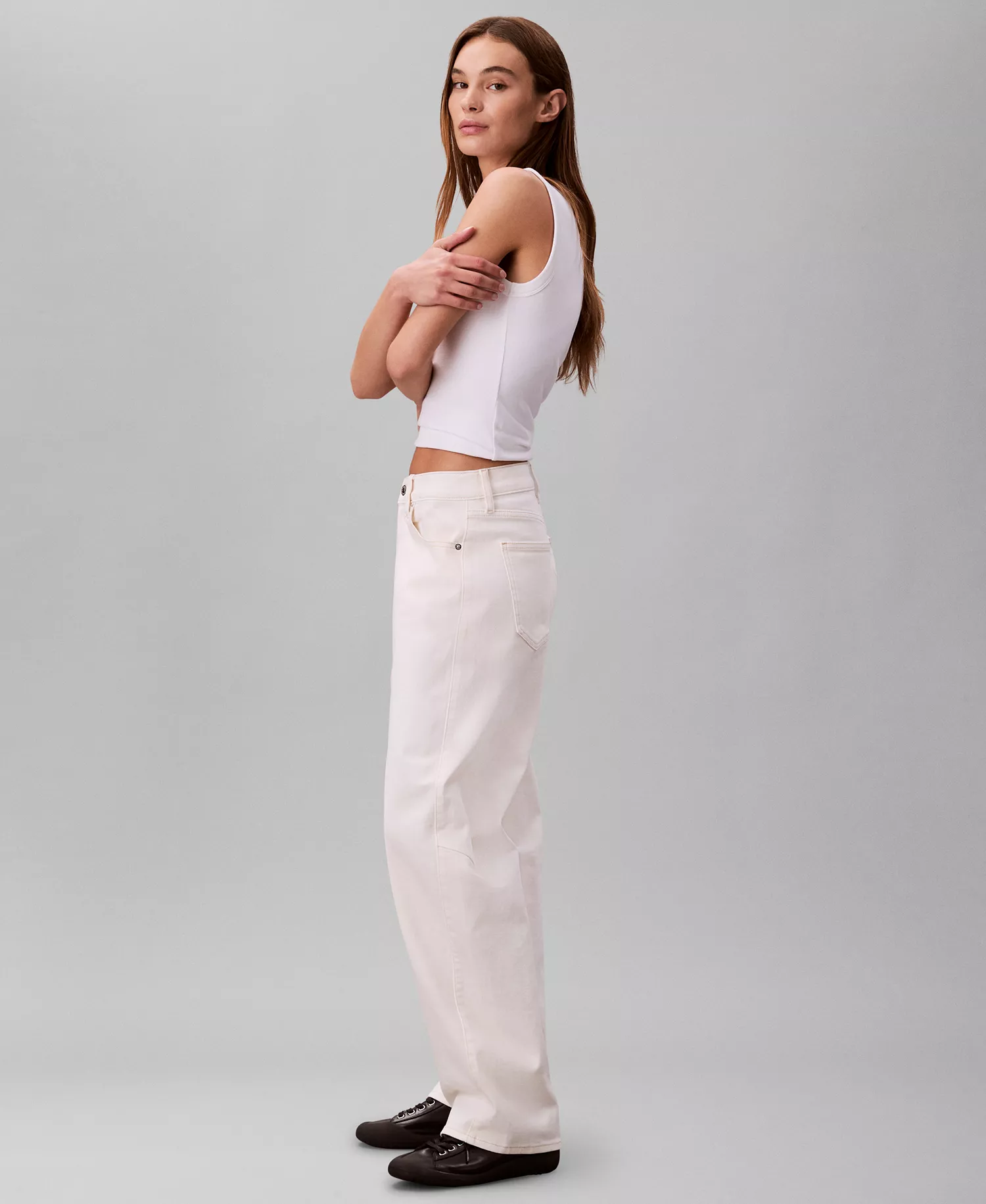 Women's Seamed High-Rise Barrel Jeans - Ecru - 24