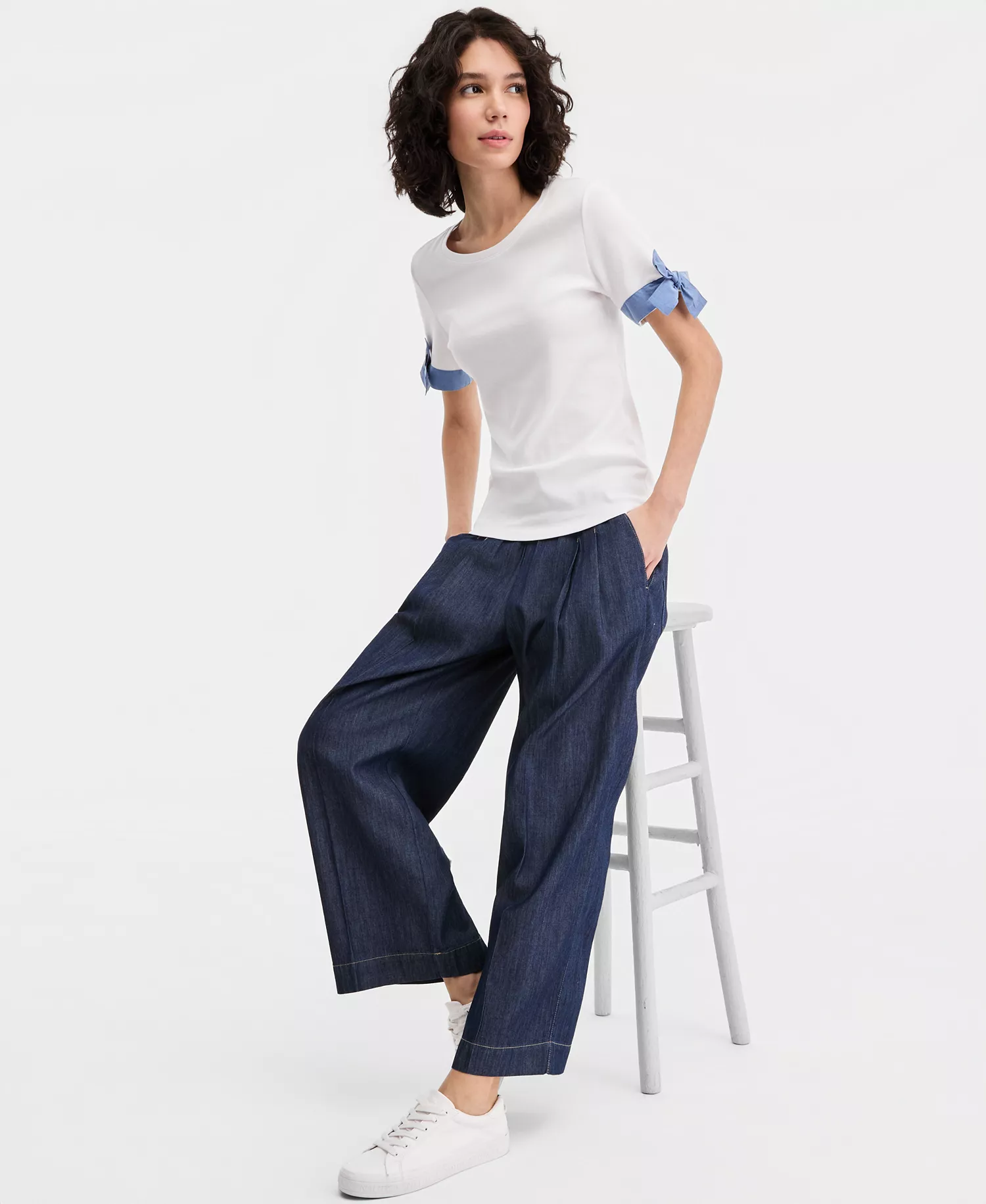 Jeans Women's Cotton Tie-Cuff Top - Bright White - L