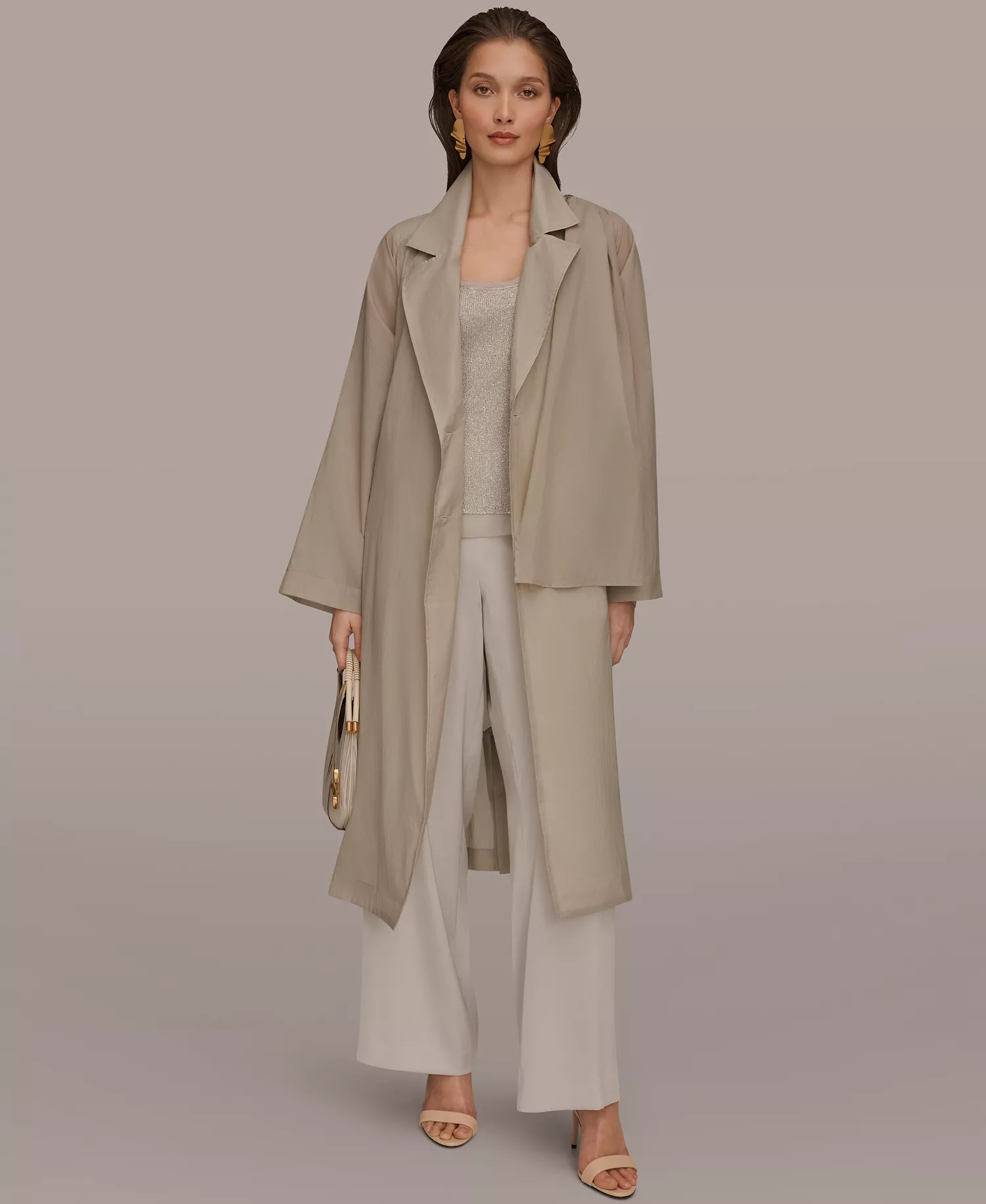 Women's Belted Collared Neck Coat - Tuscan Grey - L