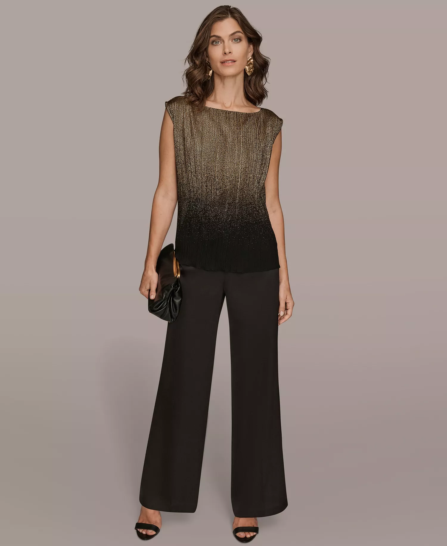 Petite Boat-Neck Ombré Sleeveless Top - Black/gold - P/L