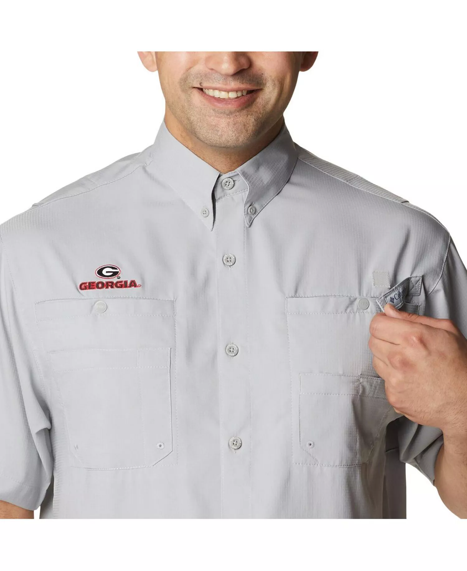 Men's Gray Georgia Bulldogs Big Tall Collegiate Tamiami Omni-Shade Full-Button Shirt - Gray - 4X