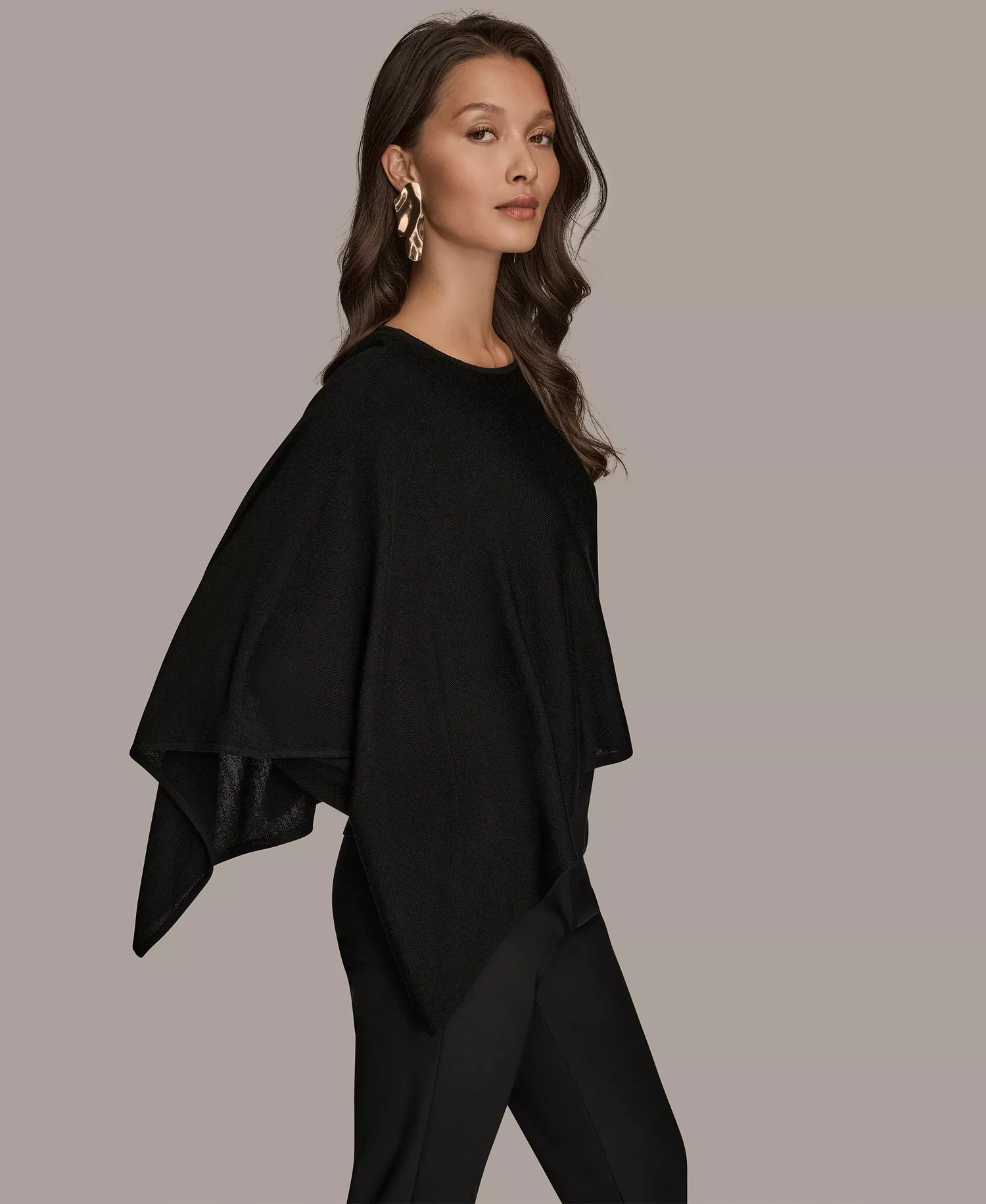 Women's Long Sleeve Cape Sweater - Black - M