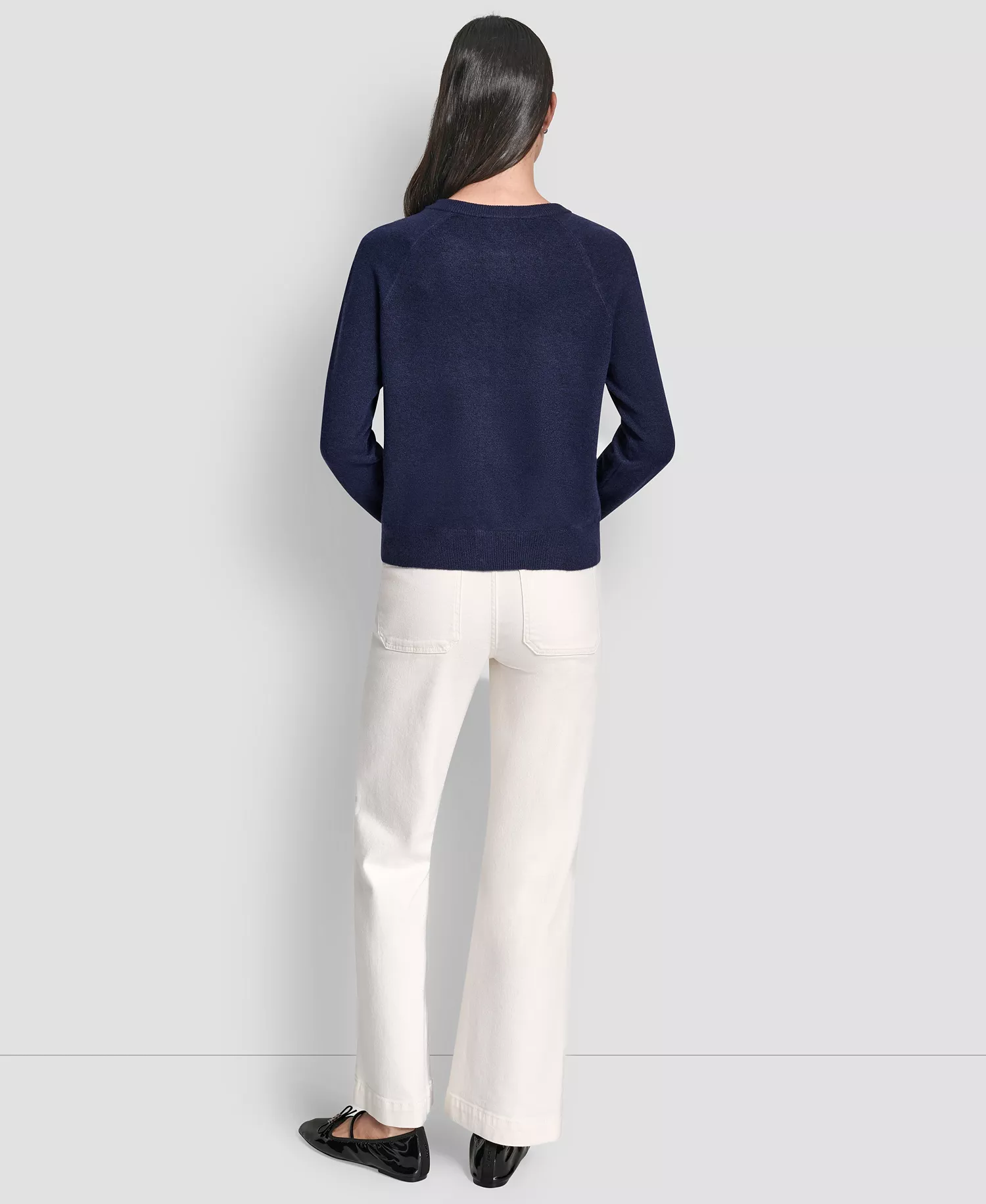 Petite Long-Sleeve Crew Neck Cardigan - Peacoat - PL