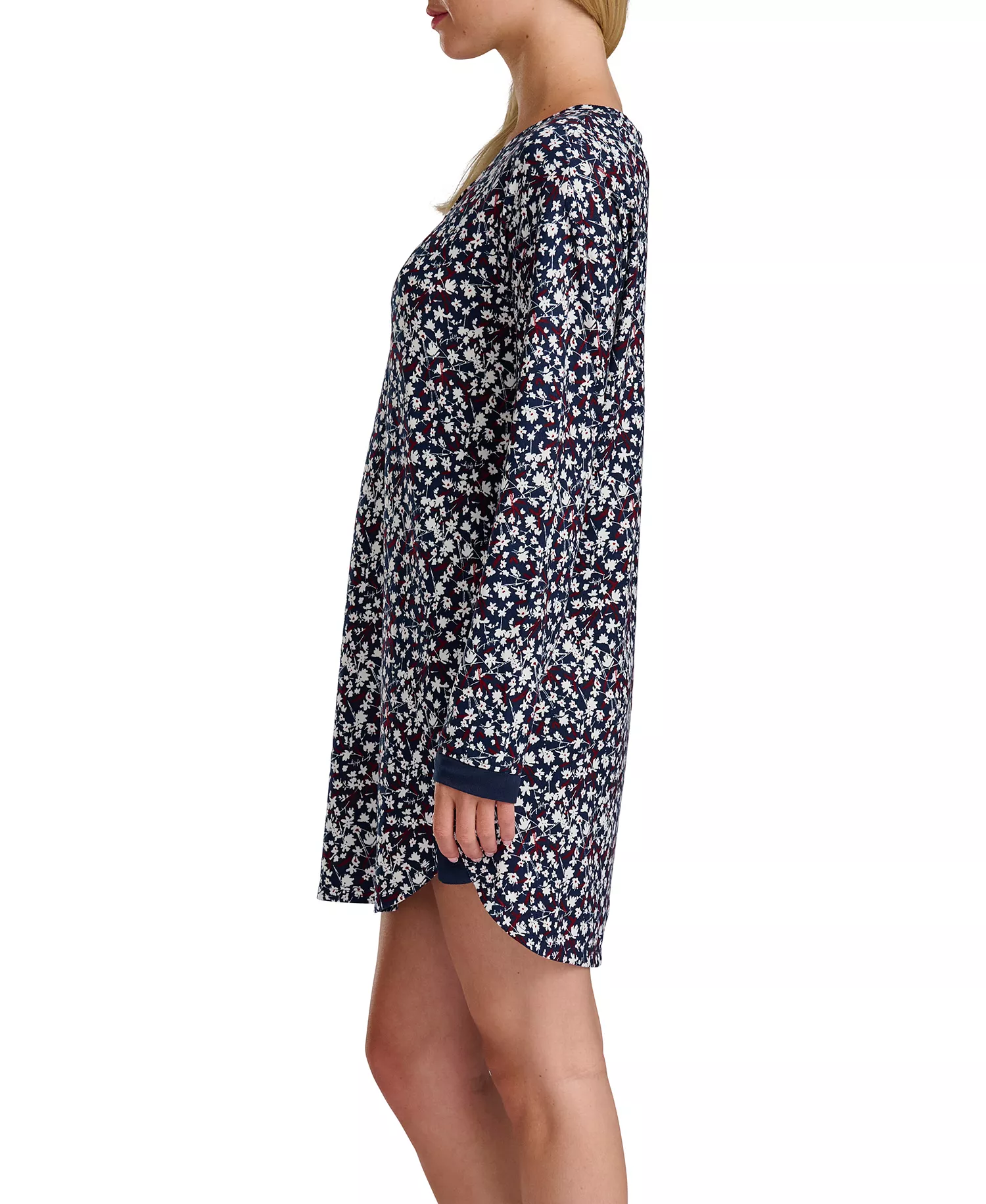 Women's Long Sleeve Henley Sleepshirt - Sky Captain Floral - L