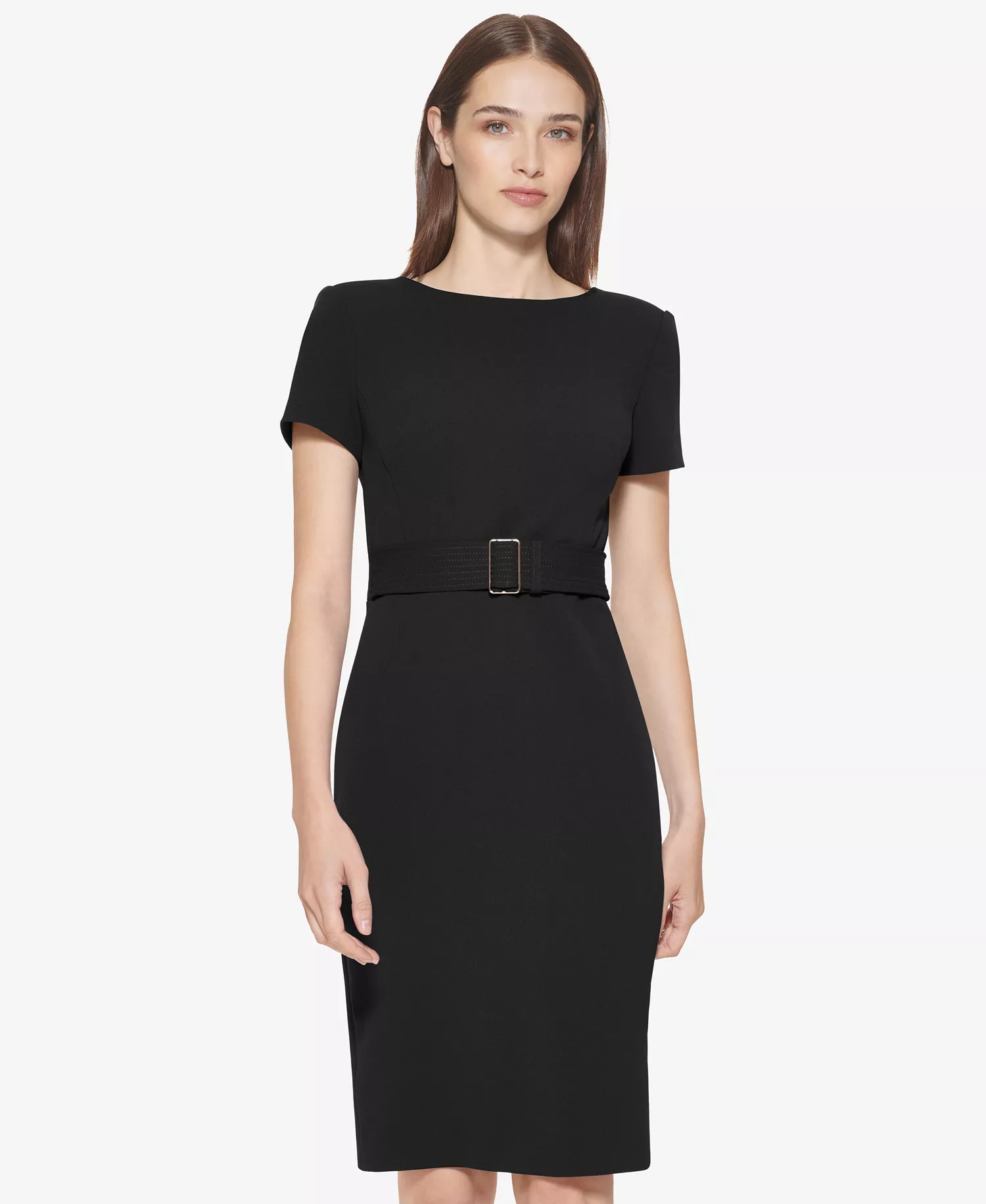 Women's Crew Neck Short-Sleeve Dress - Black - 10