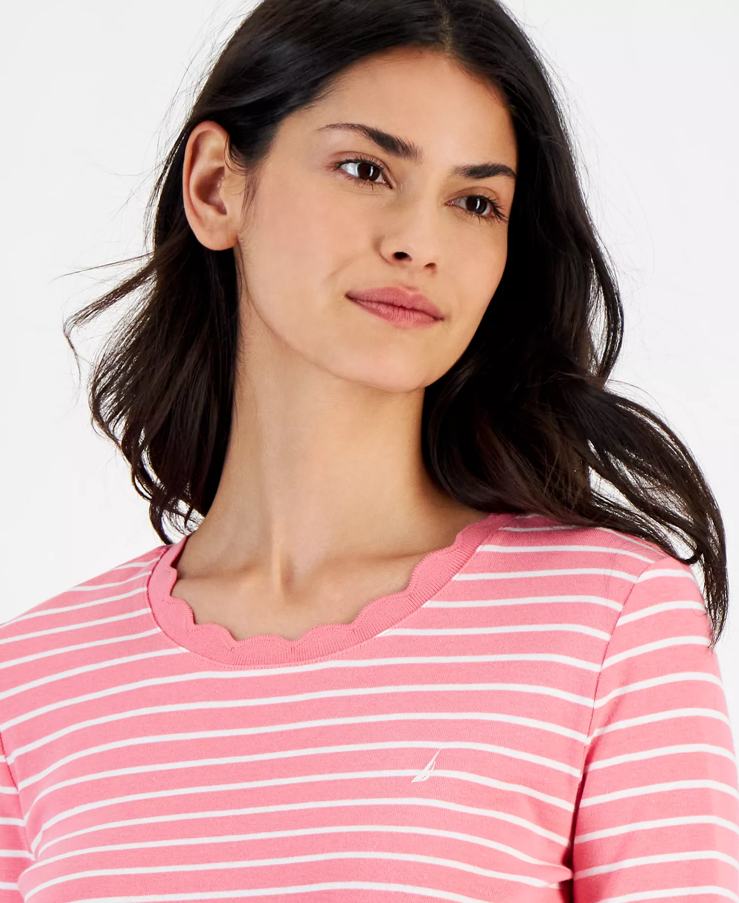 Nautica Women's Cotton Striped 3/4-Sleeve Top - Confetti Pink - XS