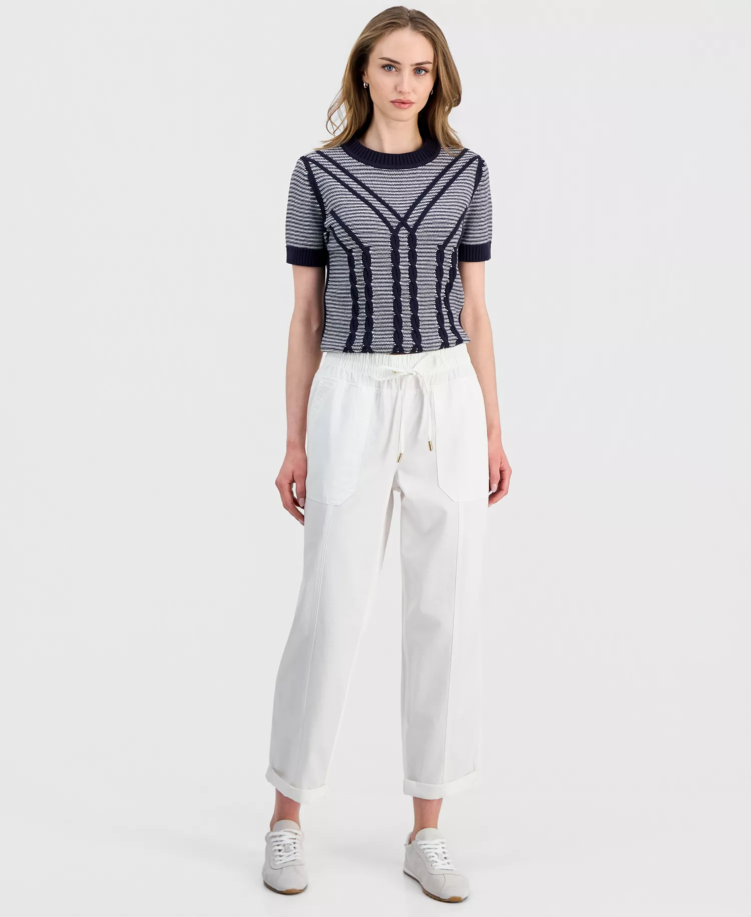 Jeans Women's Solid Cuffed Pull-On Pants - Brt White - L