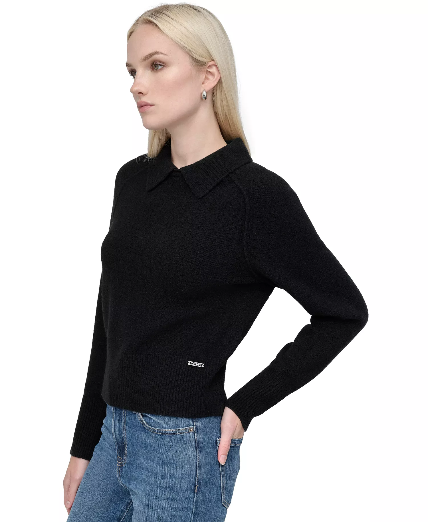 Petite Pullover Polo Sweater - Black - PL