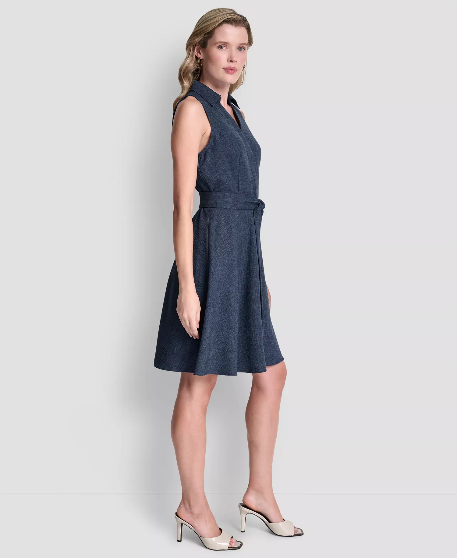 Women's Sleeveless Button-Front Shirt Dress - Denim - 10