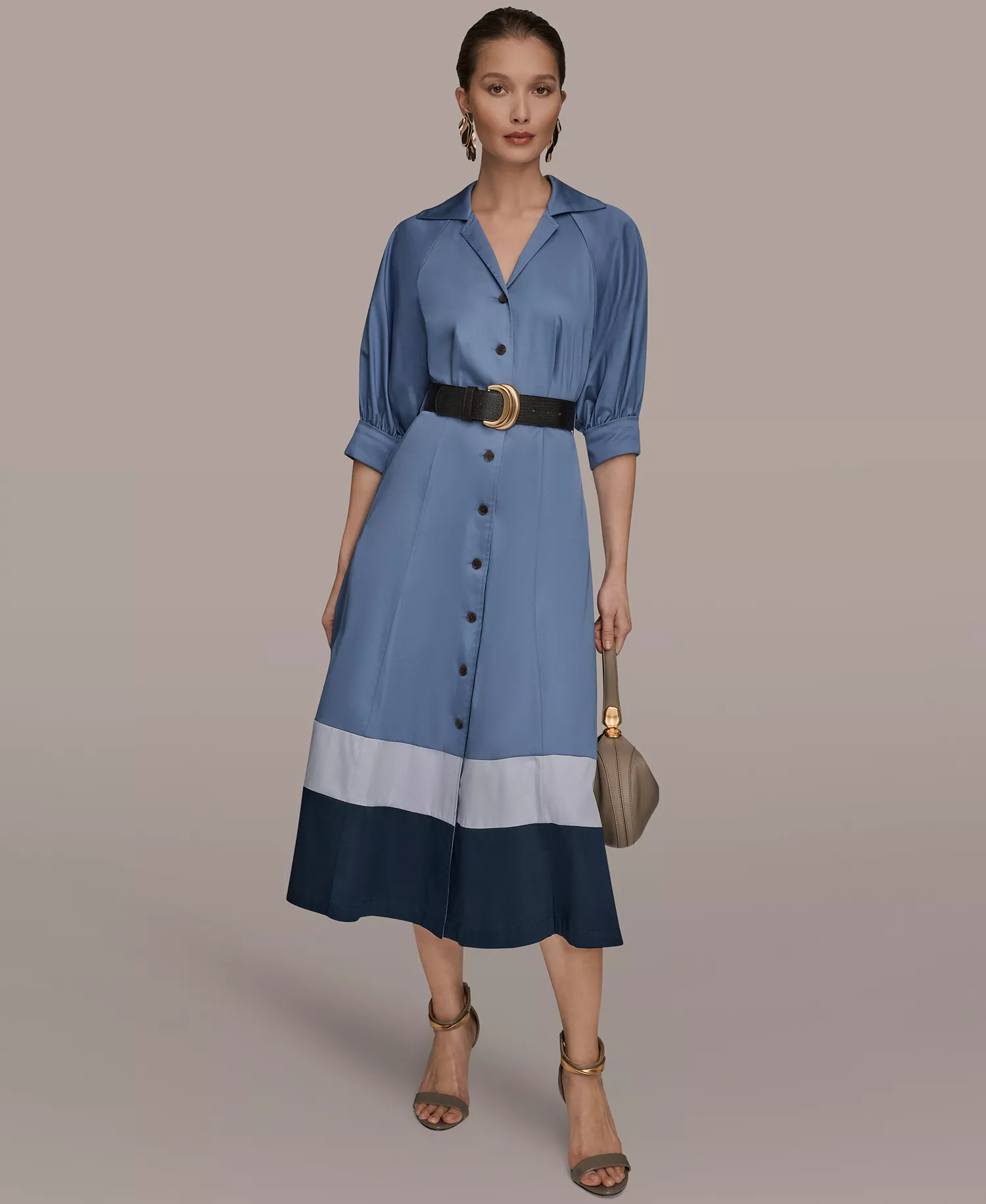 Women's Collared Belted Midi Dress - Tempest/Dusk/Nightfall - 0P