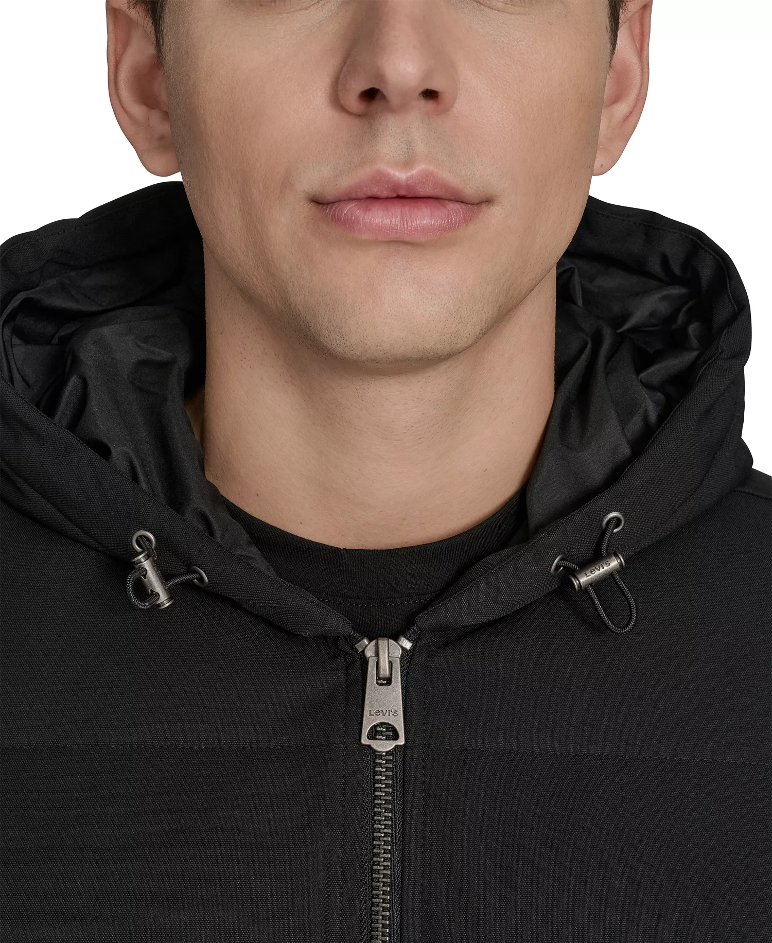 Men's Quilted Bomber with Hood Jacket - Black - 2XL