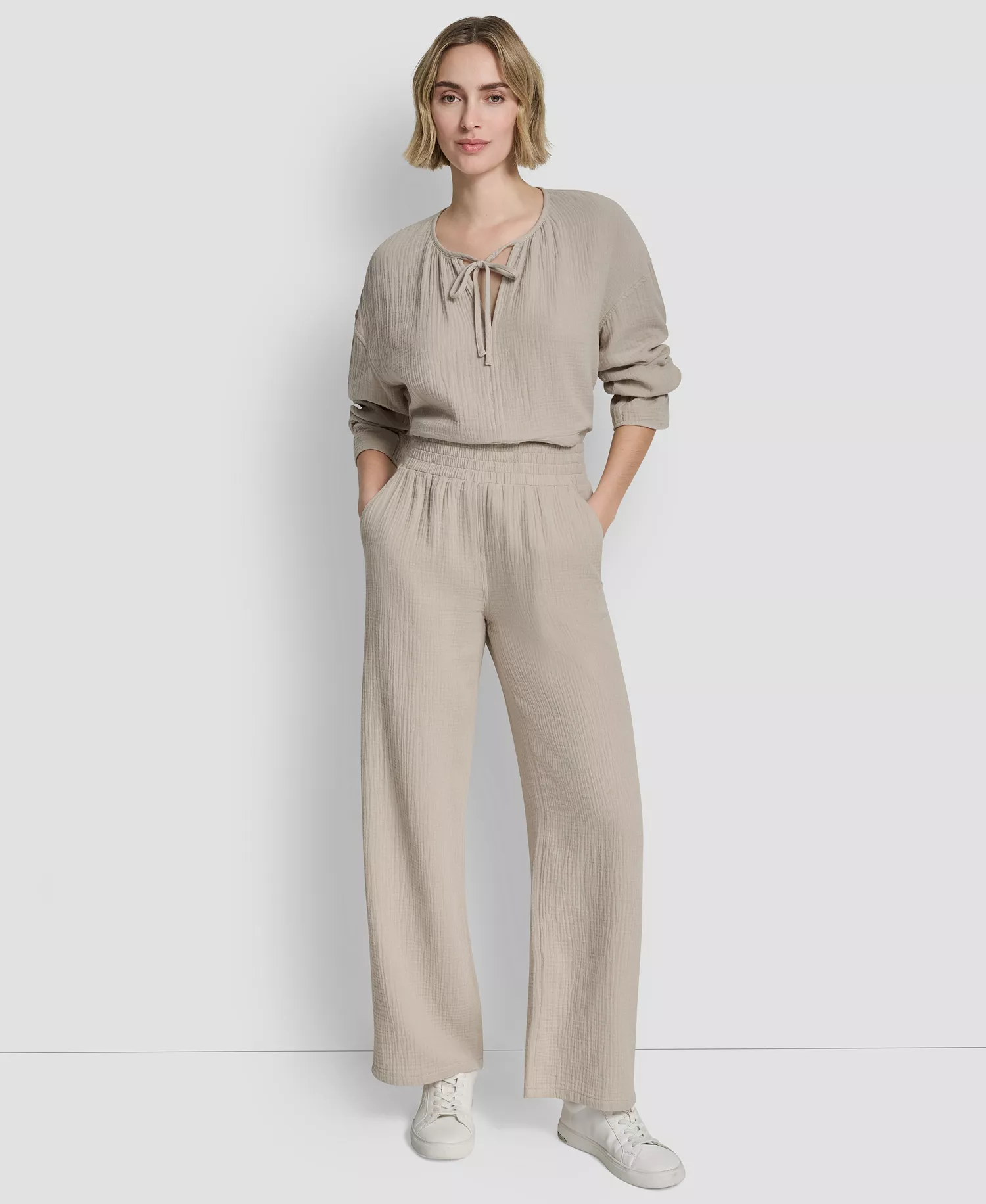 Women's High-Rise Gauze Straight-Leg Pants - Pbl - Pebble - L