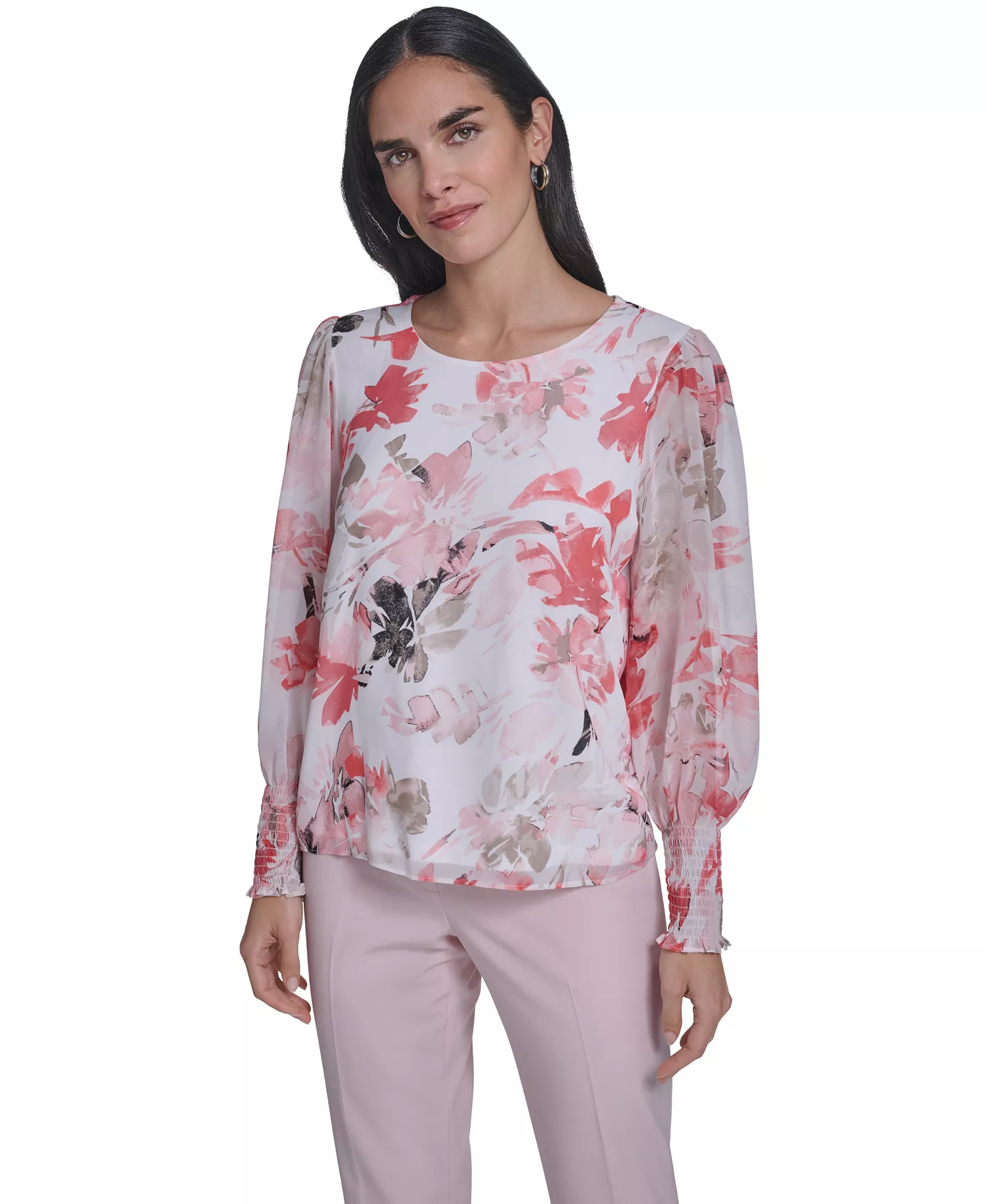 Women's Mixed Media Long-Sleeve Top - Petal/latte Multi - L