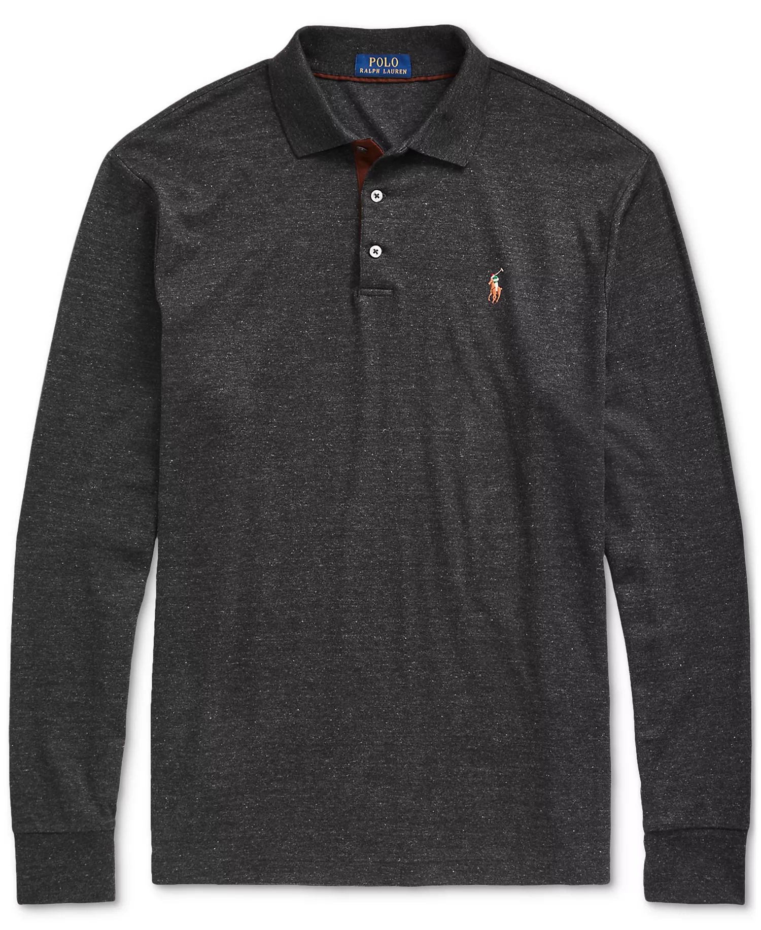 Men's Classic-Fit Long Sleeve Soft Cotton Polo Shirt - Black Marl Heather - 2XL