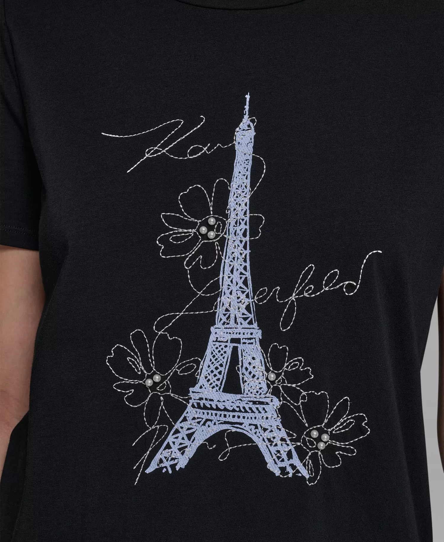 Women's Crew Neck Eiffel Tower T-Shirt - Black - L