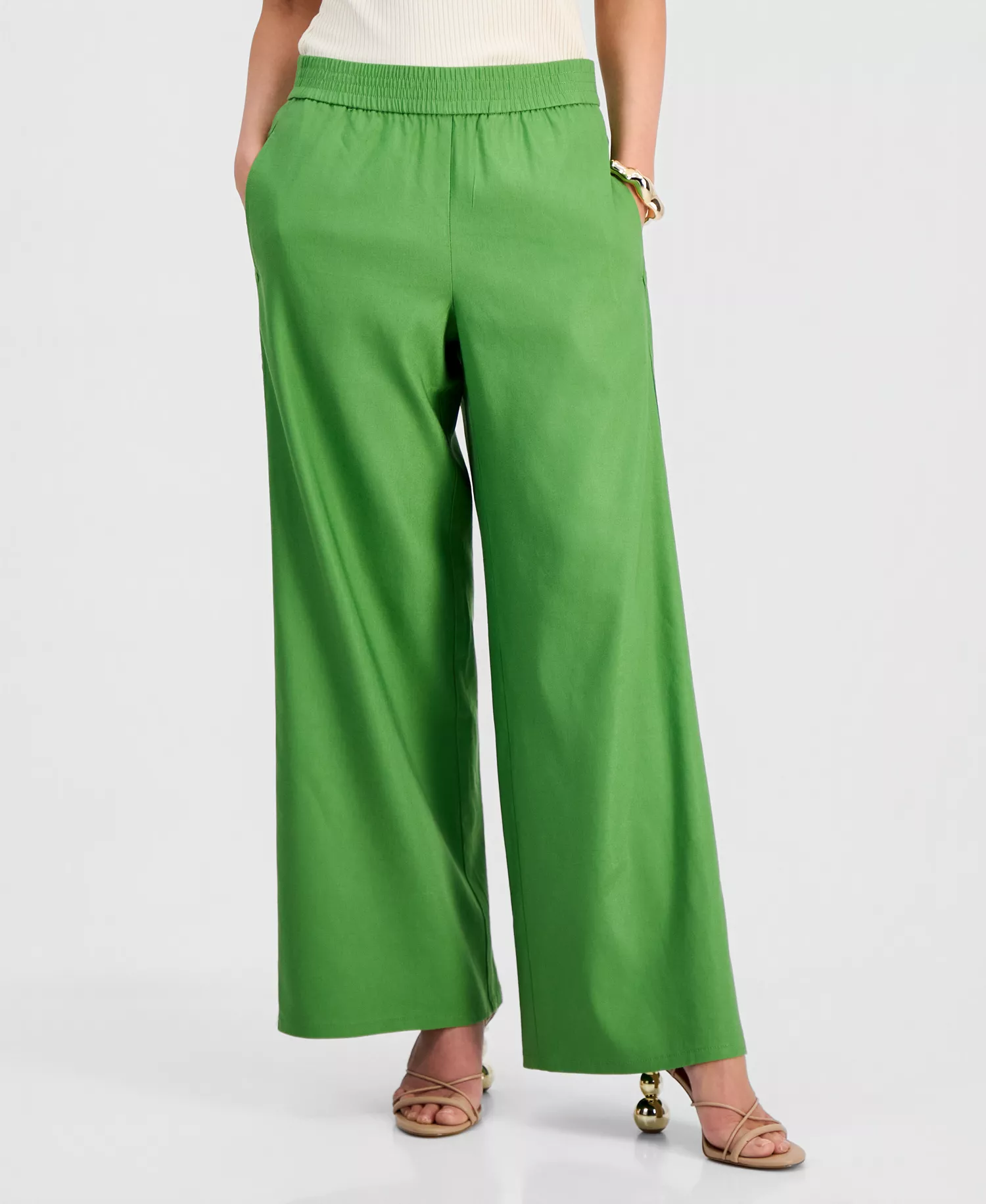 Petite High-Rise Pull-On Wide-Leg Pants, Created for Macy's - Fresh Basil - P/L