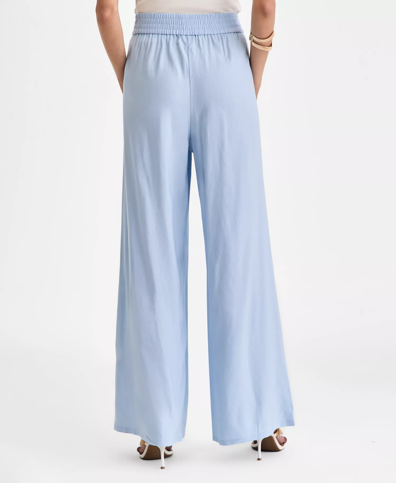 Women's Linen-Blend Wide-Leg Pull On Pants - Bliss Blue - L
