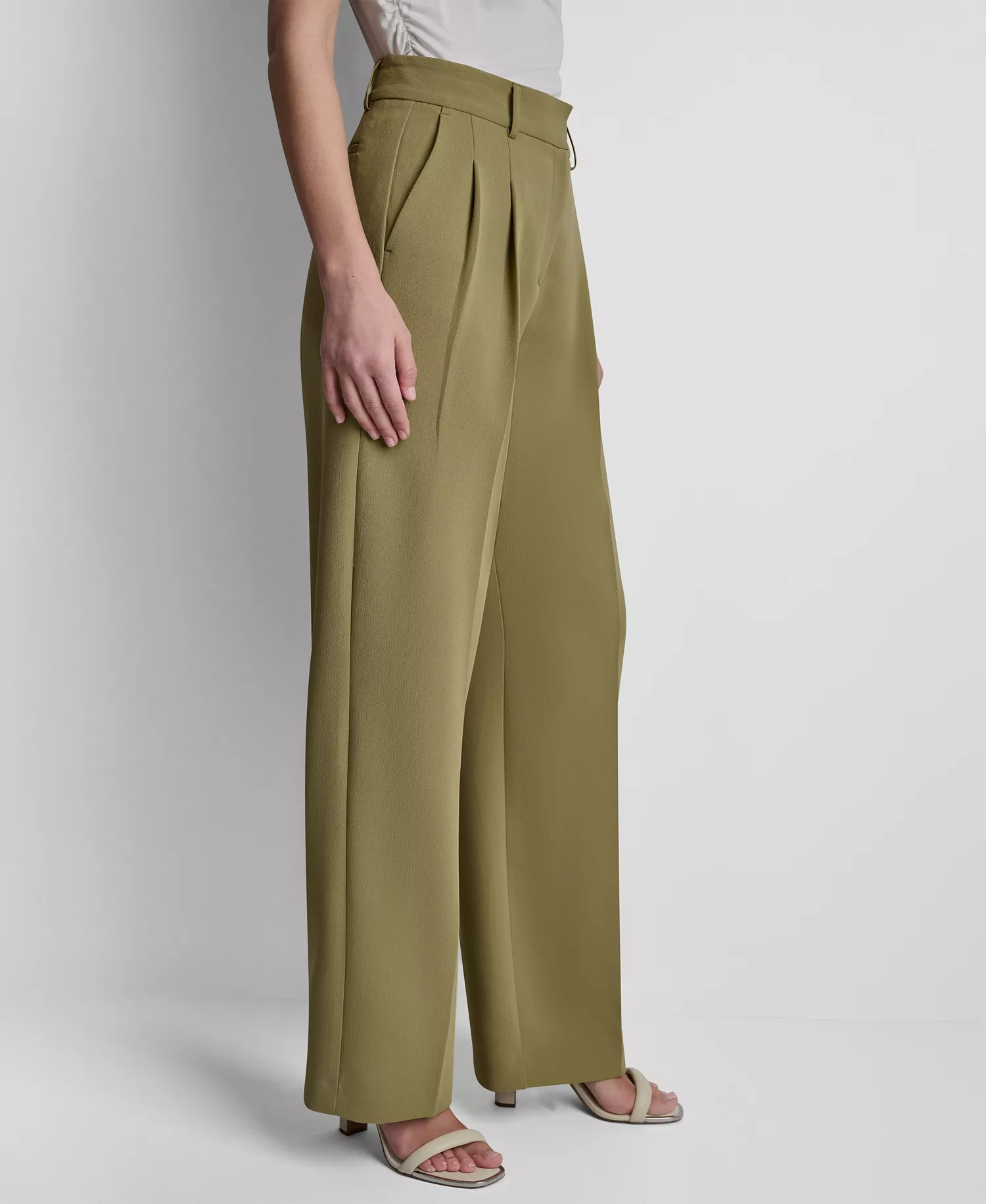 Petite Textured Mid-Rise Trousers - Sage - 0P