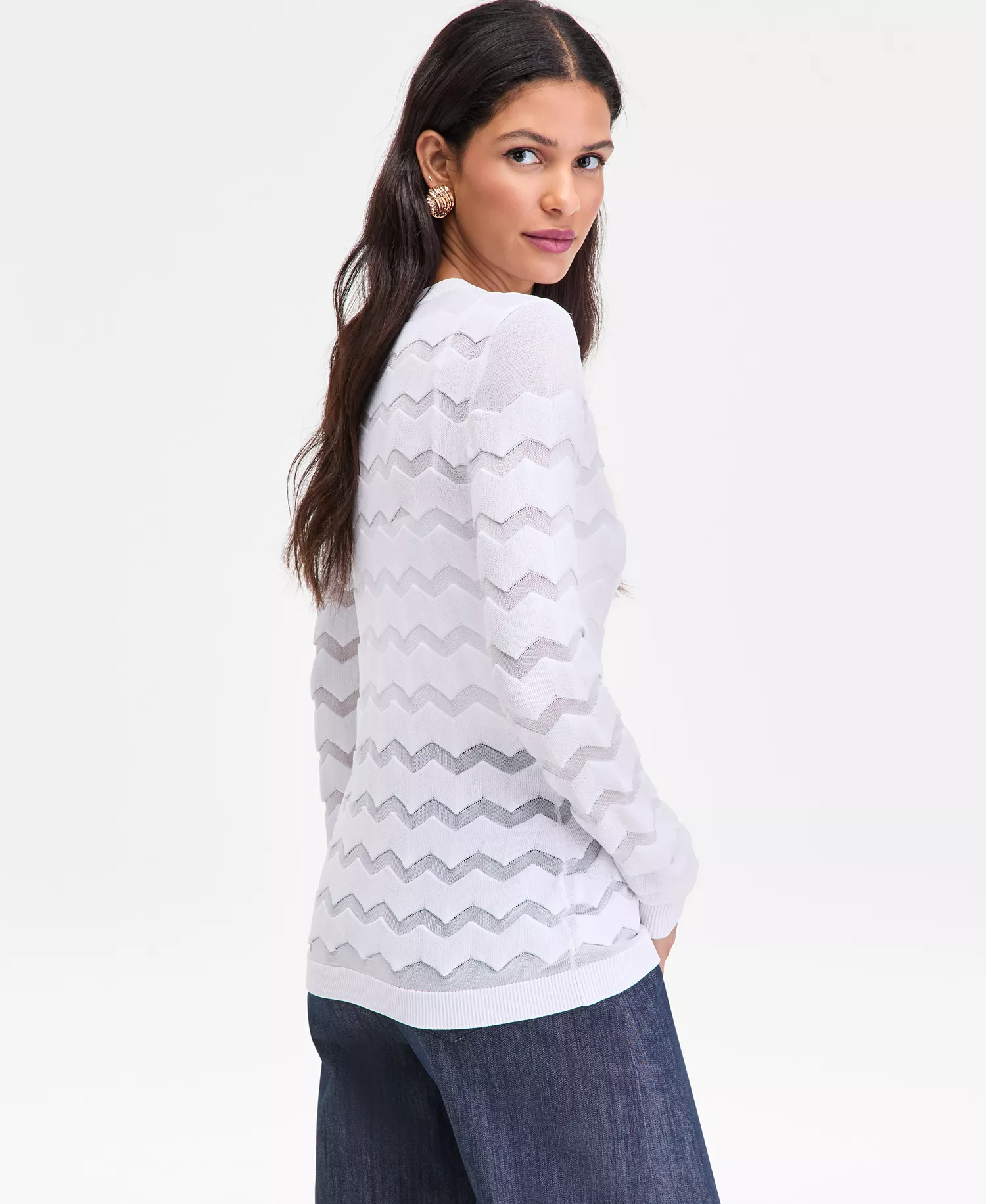 Women's Sheer Chevron Stripe Cardigan, Macy's Exclusive - Bright White - L