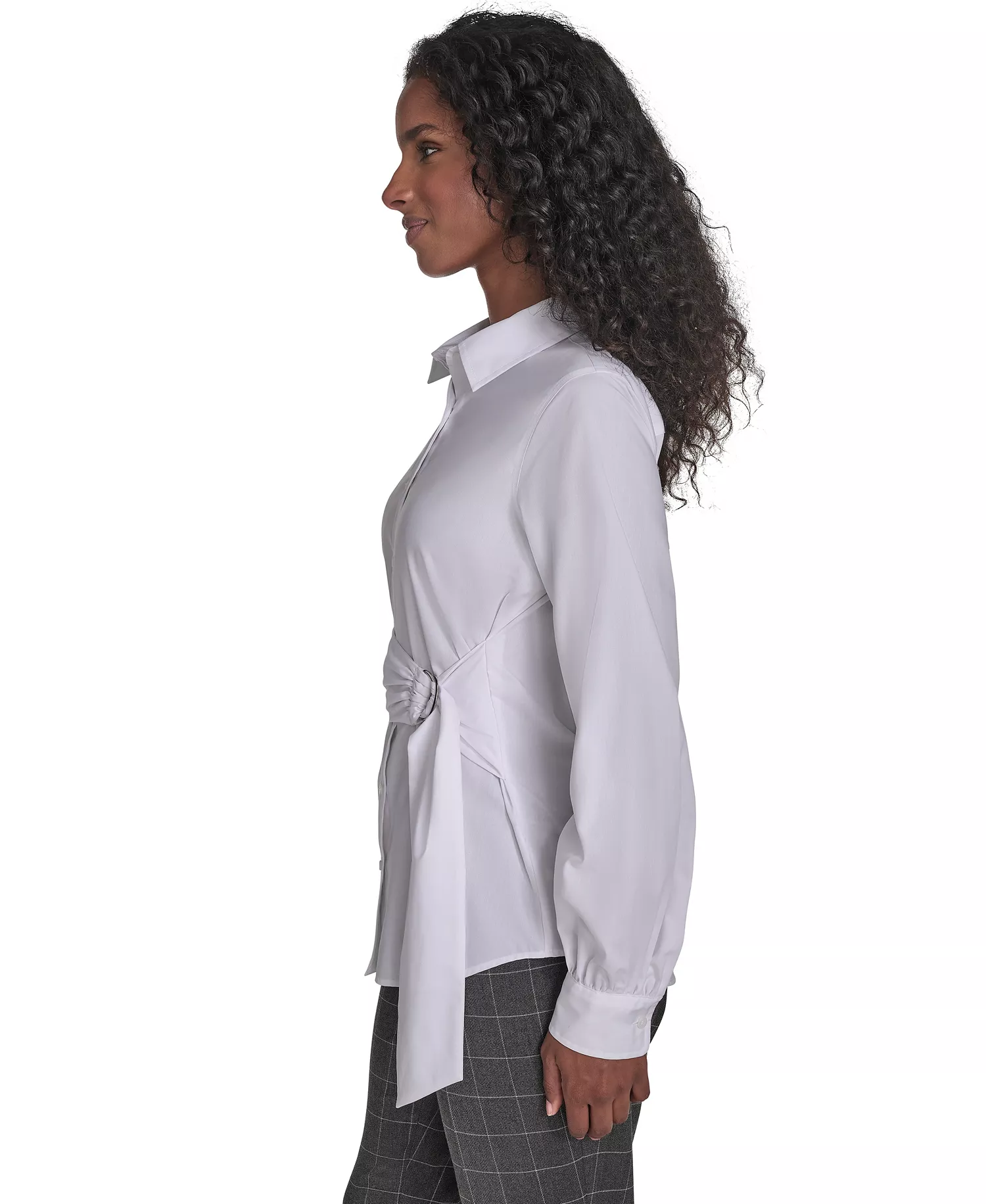 Women's Tie Waist Collared Neck Top - White - L