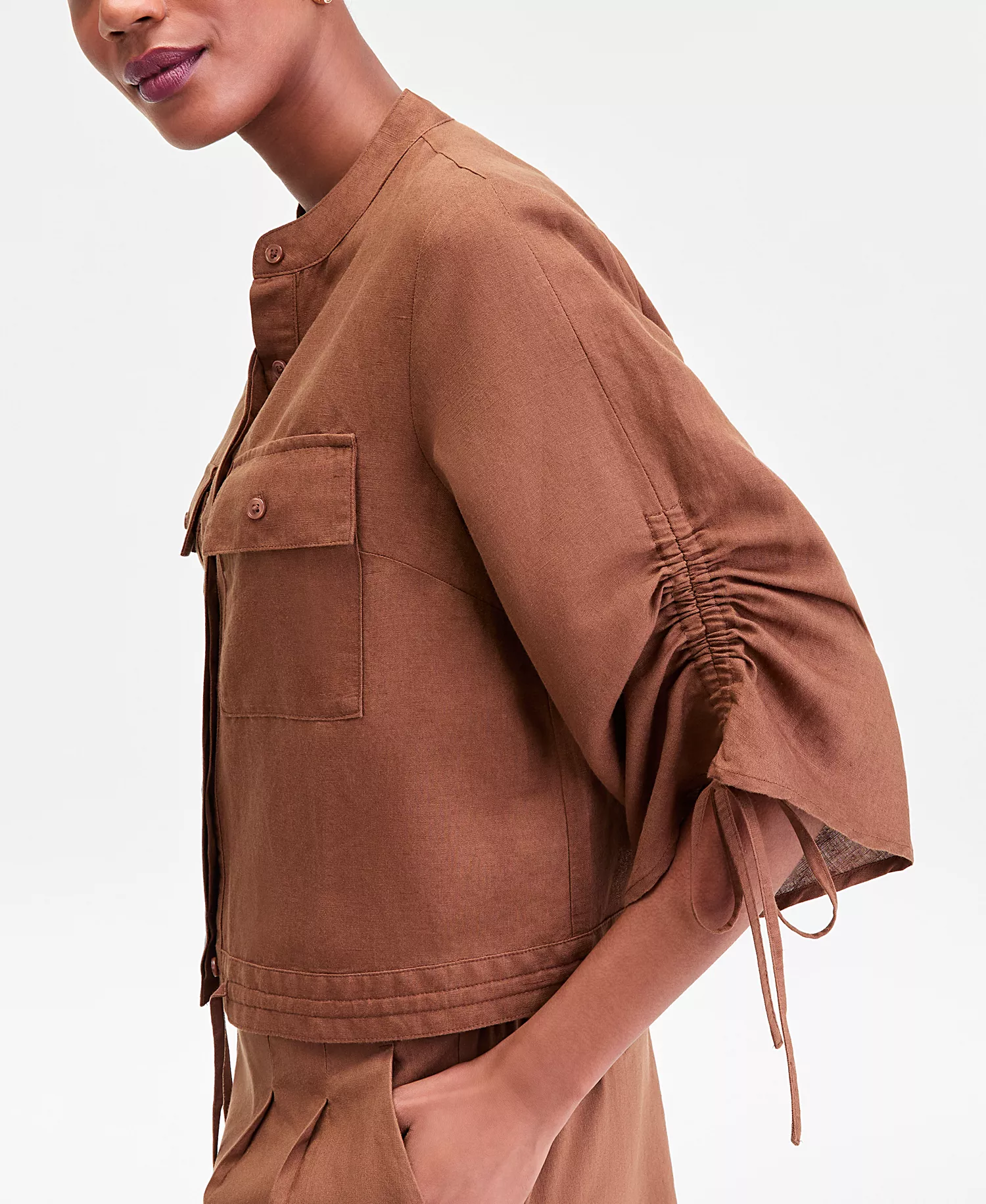 Women's 3/4 Sleeve Button Front Chambray Blouse, Macy's Exclusive - Bison - L