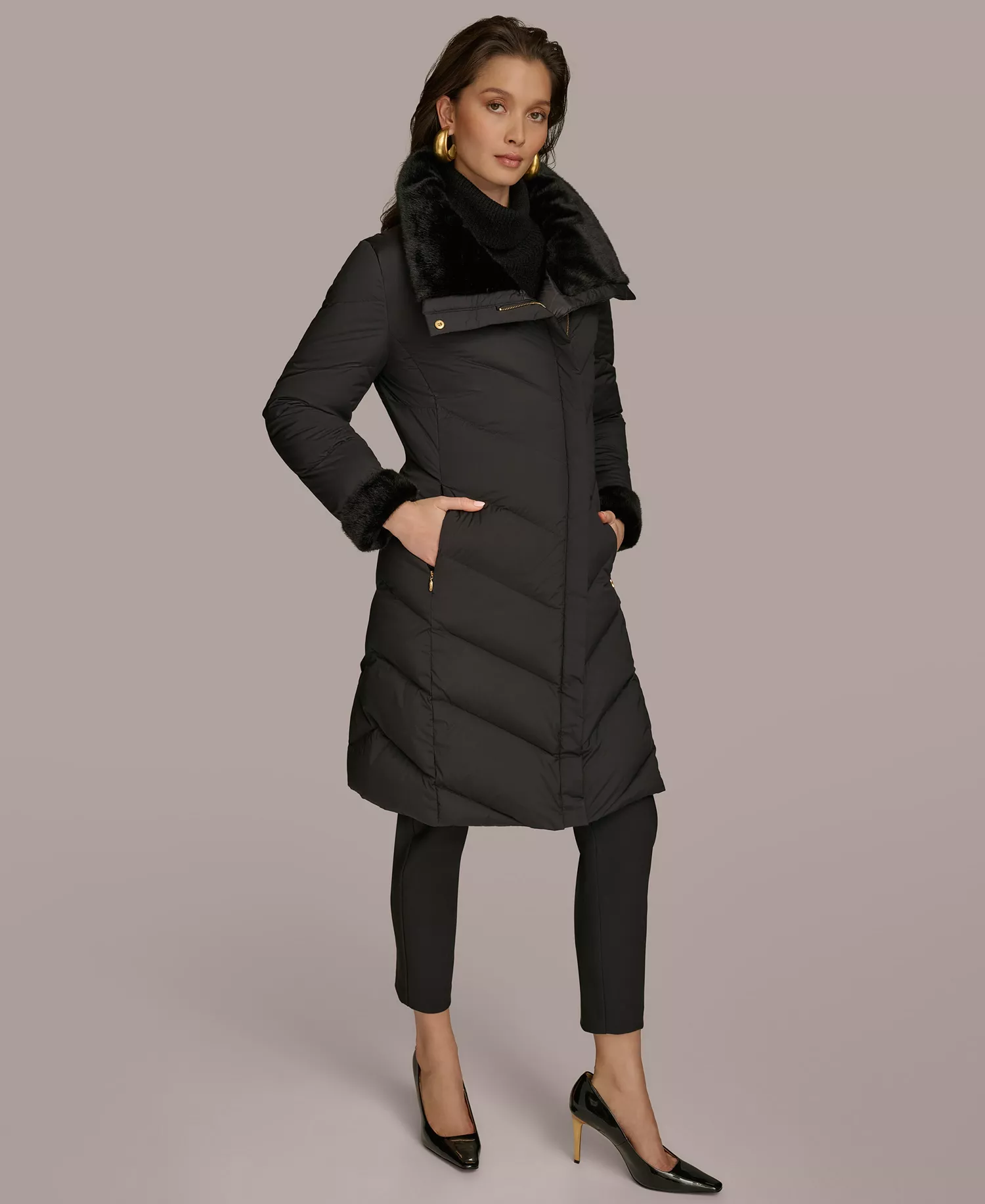 Women's Stretch Zip Closure Coat - Black - L