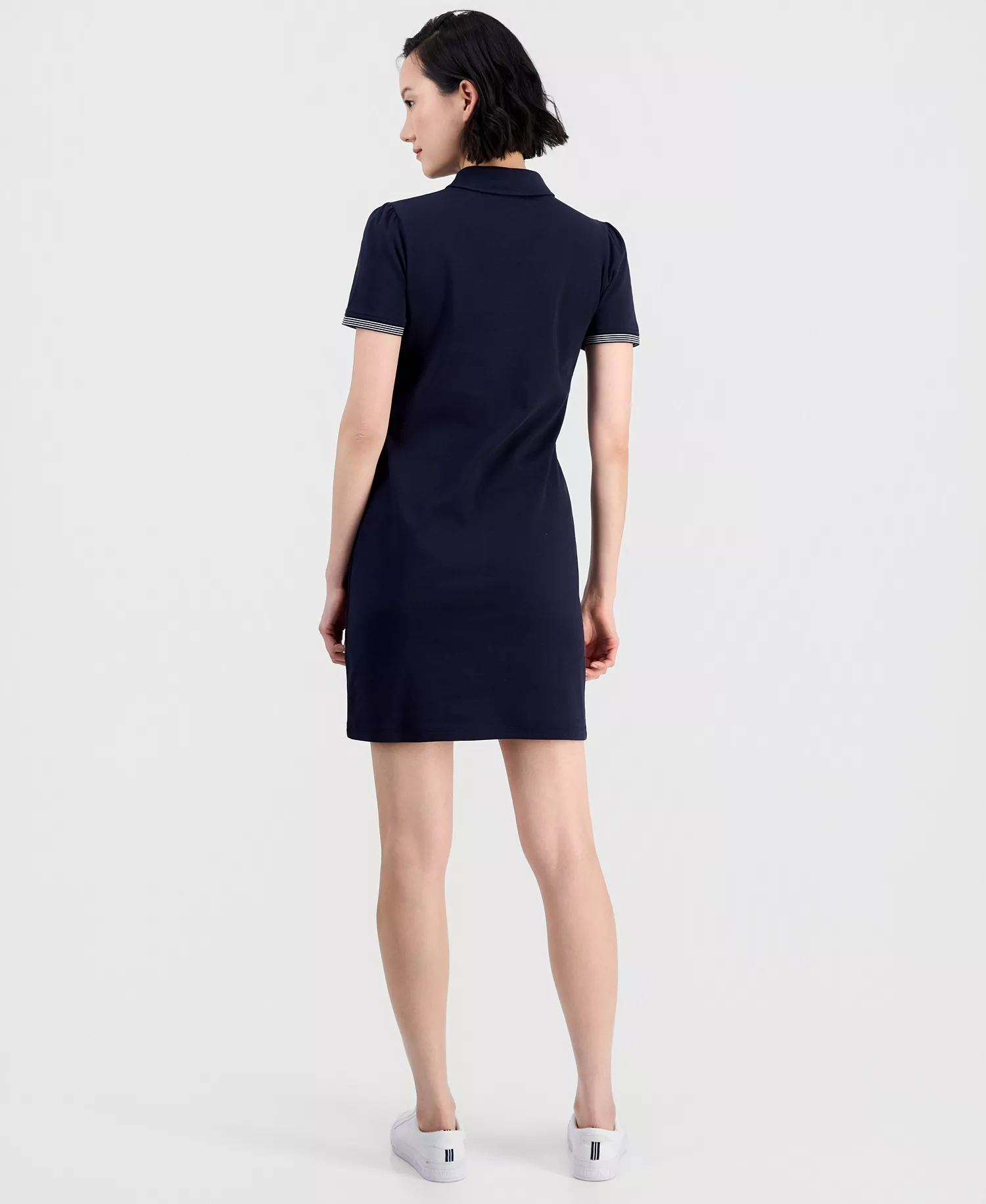Jeans Women's Cotton Solid Puff-Sleeve Polo Dress - Night Sky - L