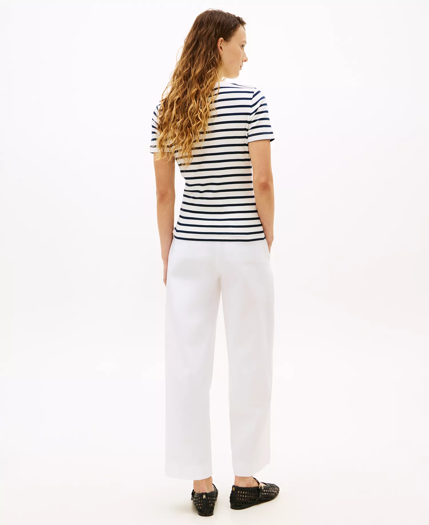 Women's Ribbed Boxy Crew Neck T-Shirt - Dark Night Navy / Ecru Stripe - L
