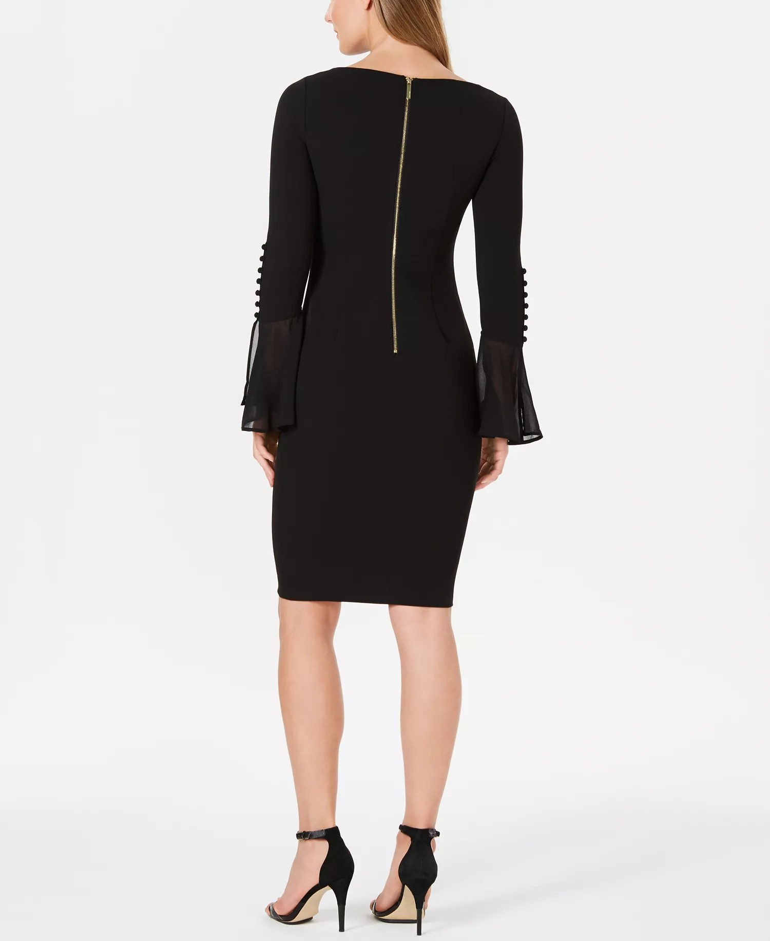 Petite Chiffon Bell-Sleeve Sheath Dress - Black - 2P