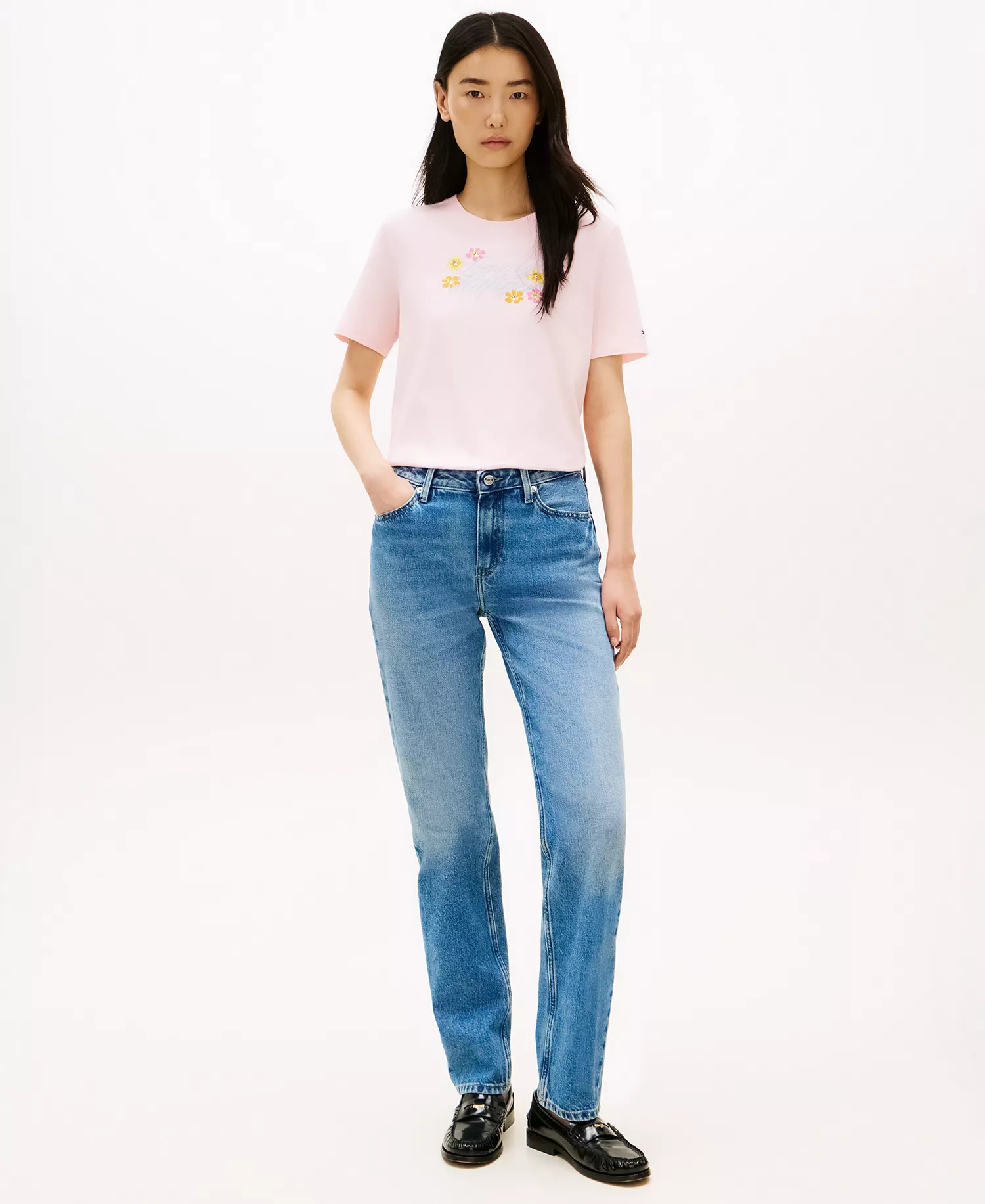 Women's Graphic Floral Crew Neck T-Shirt - Breezy Blue - L