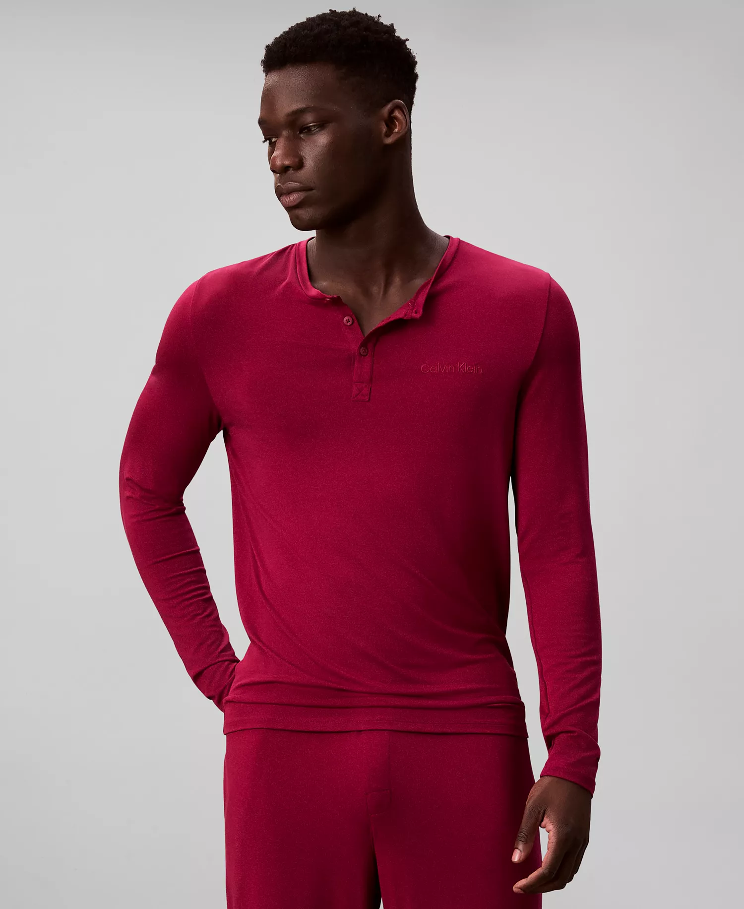 Men's Henley Neck Sleep Top - Beet Red - L
