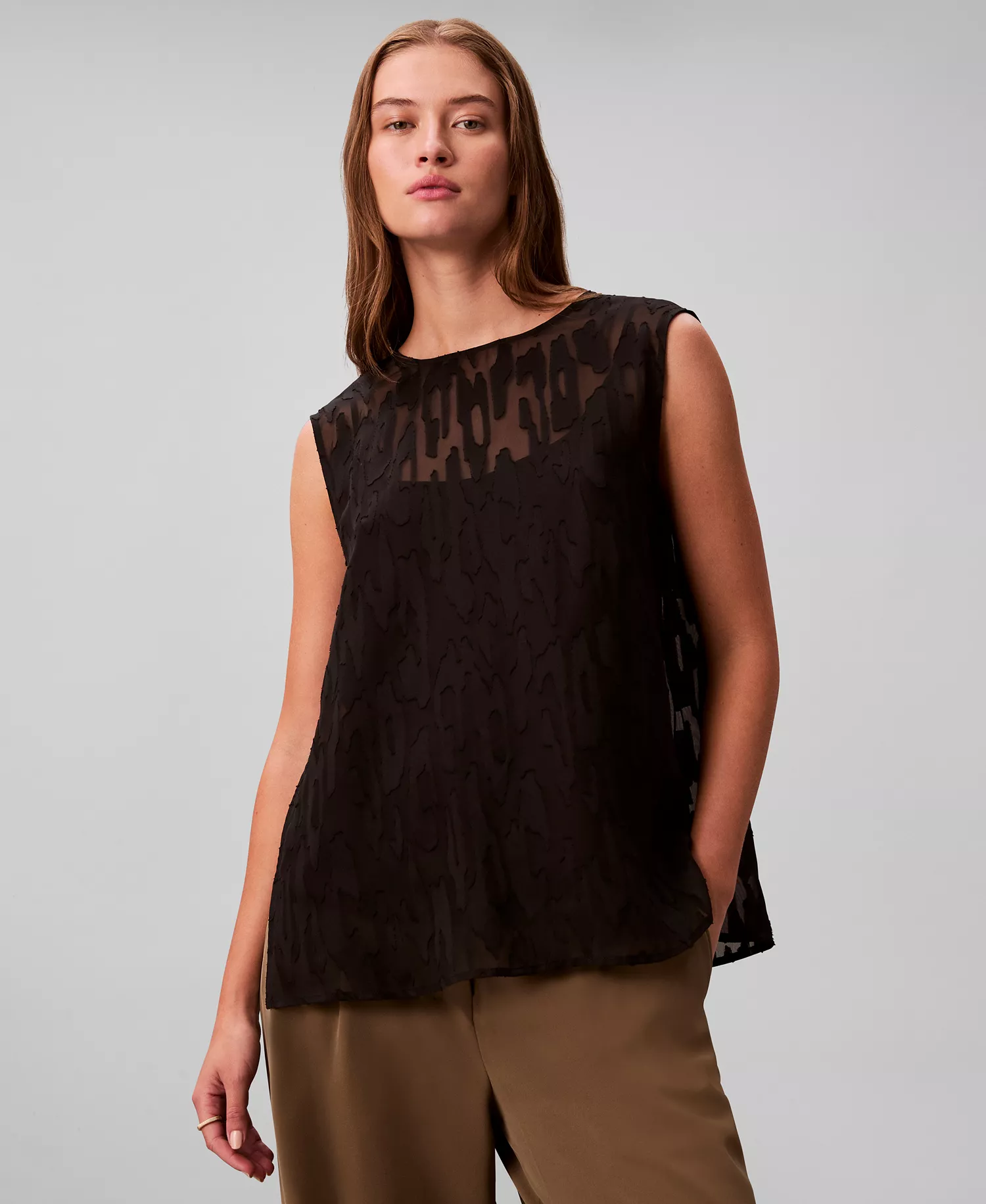 Women's Sleeveless Burnout Blouse - Black - L