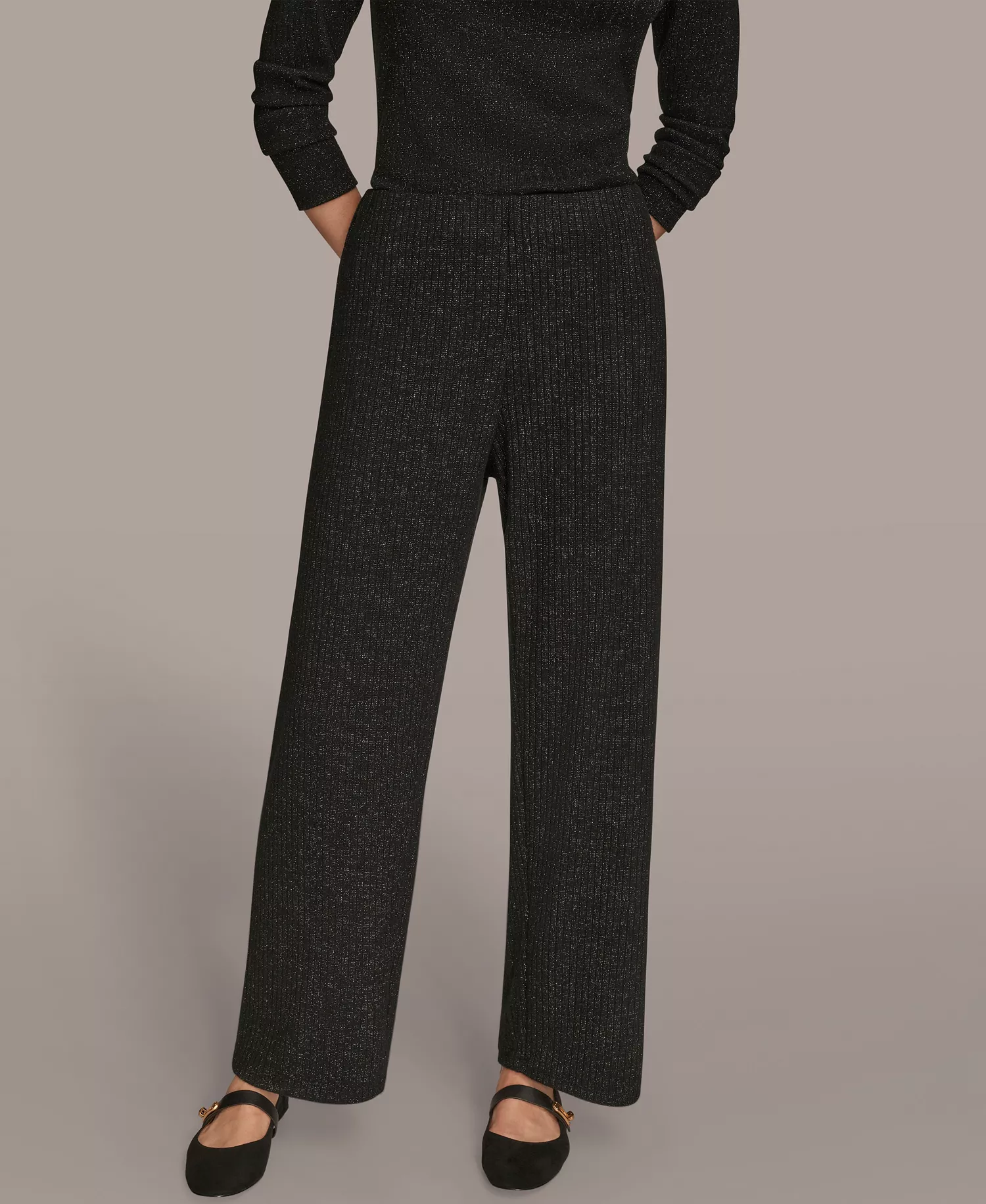 Women's Metallic Rib Knit Pants - Black - L