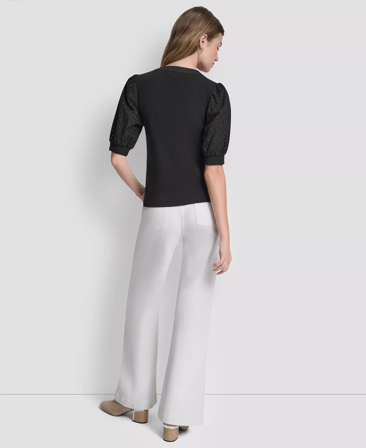 Women's Puff-Sleeve Henley Top - Clover Black - L