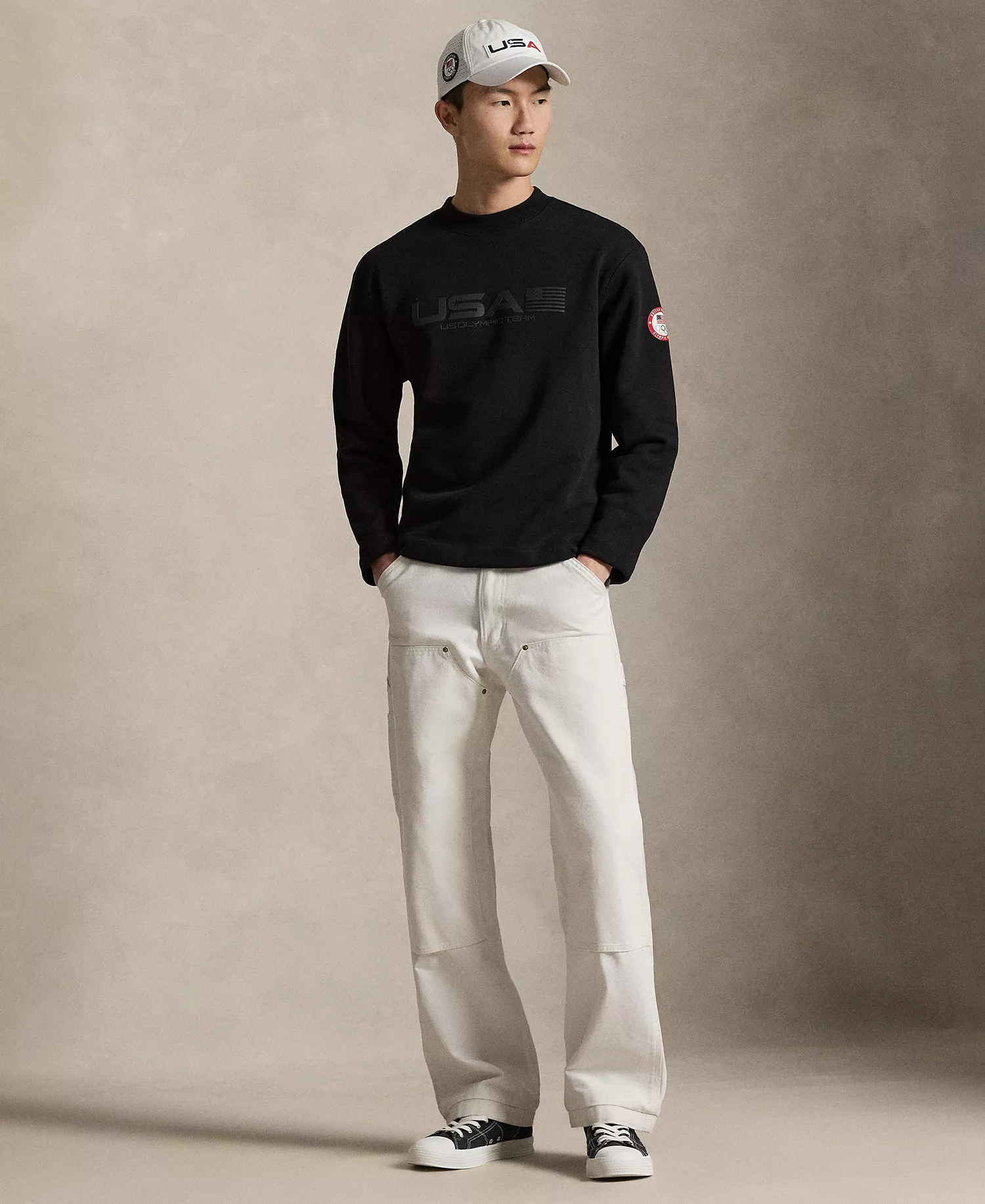 Men's Team USA Mock Neck Sweatshirt - Polo Black - L